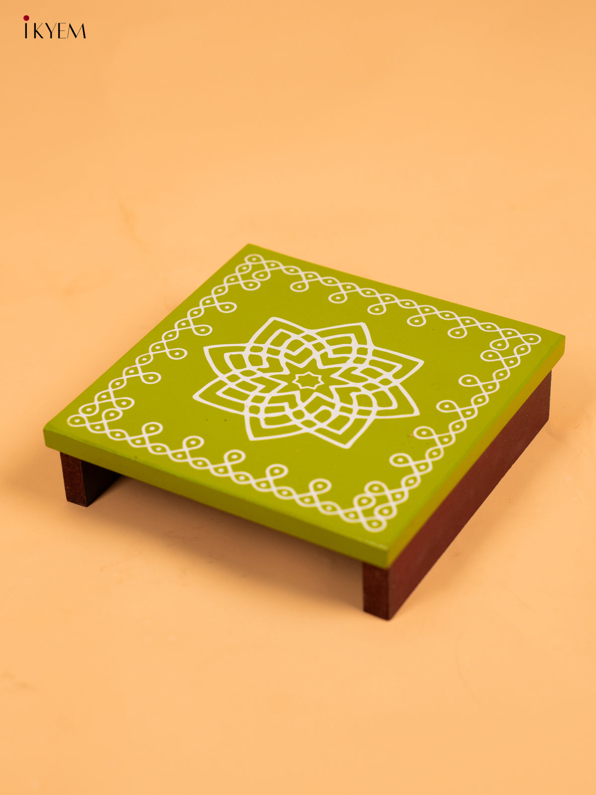 Wooden Square Kolam Manai (6x6) - Hrudaya Kamalam - KA30123