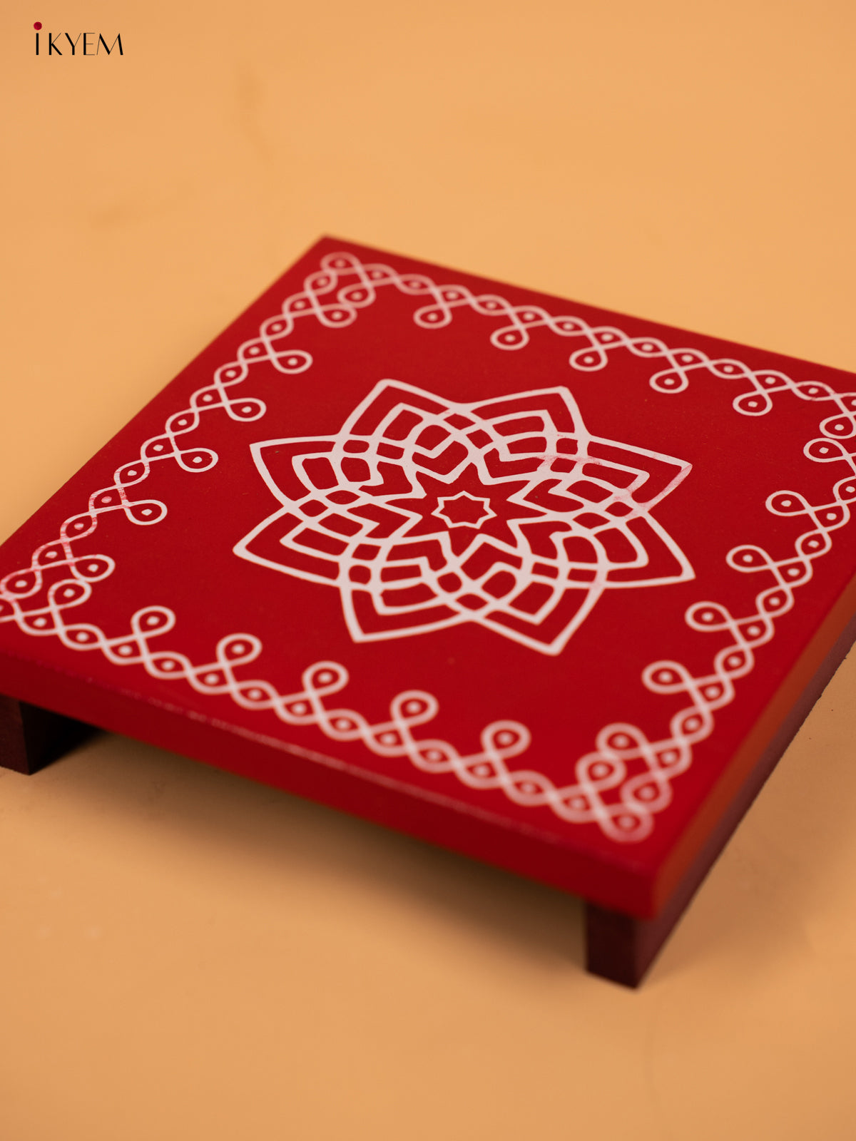 Wooden Square Kolam Manai (6x6) - Hrudaya Kamalam - KA30123