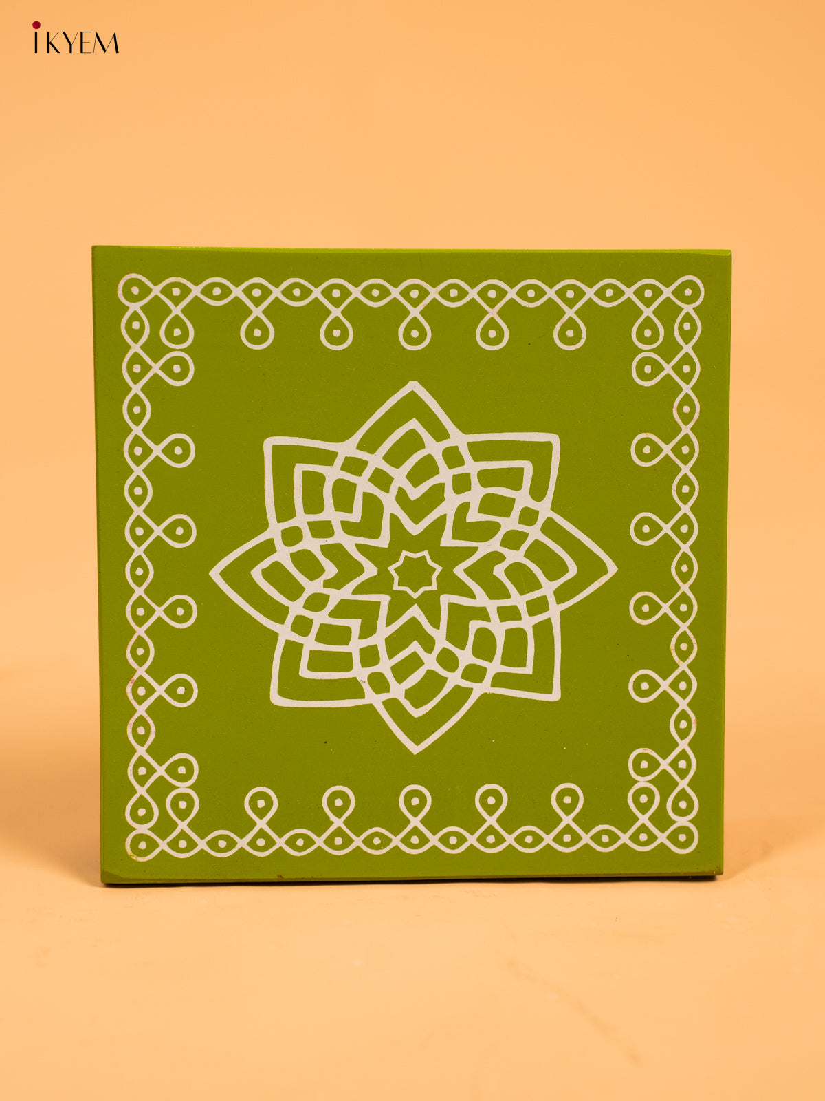 Wooden Square Kolam Manai (6x6) - Hrudaya Kamalam - KA30123