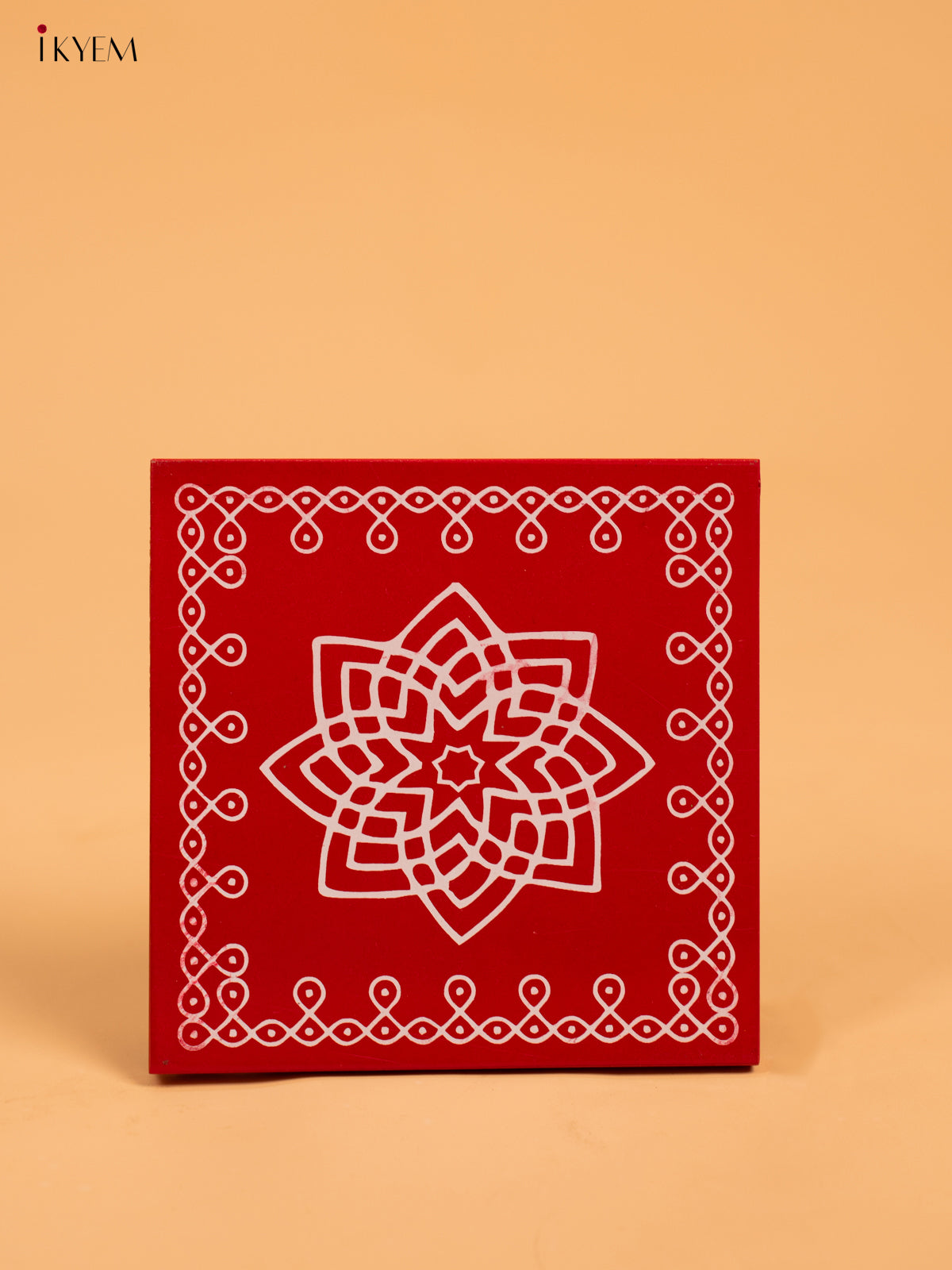 Wooden Square Kolam Manai (6x6) - Hrudaya Kamalam - KA30123