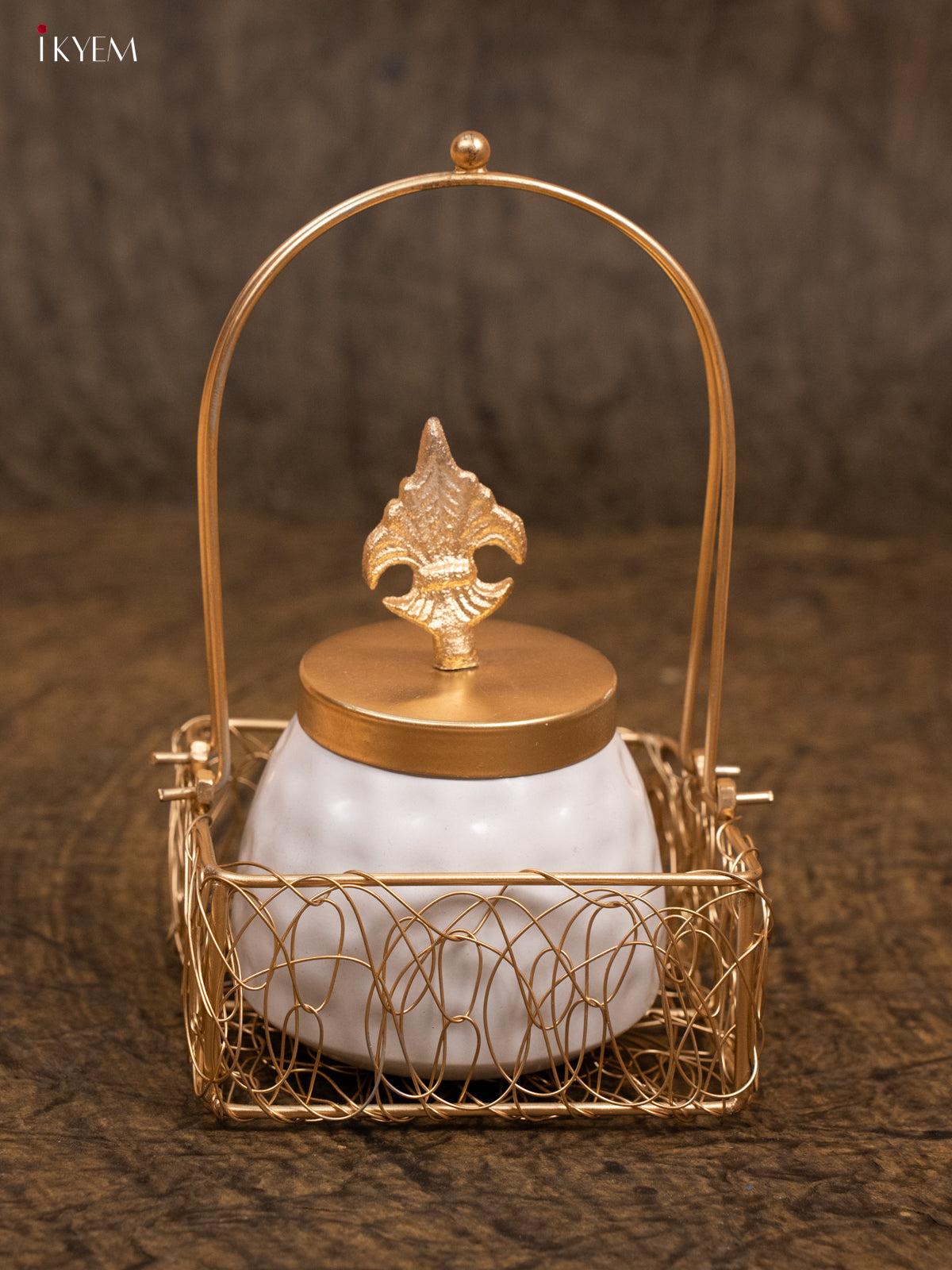 Metal Nut Jar with Decorative Basket - KA30134