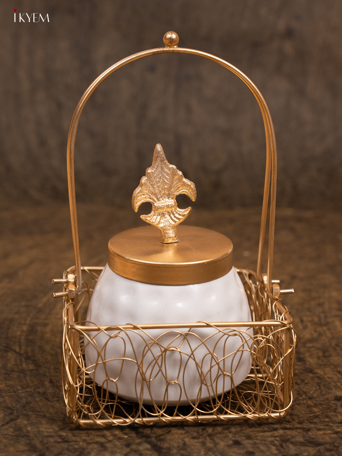 Metal Nut Jar with Decorative Basket - KA30134