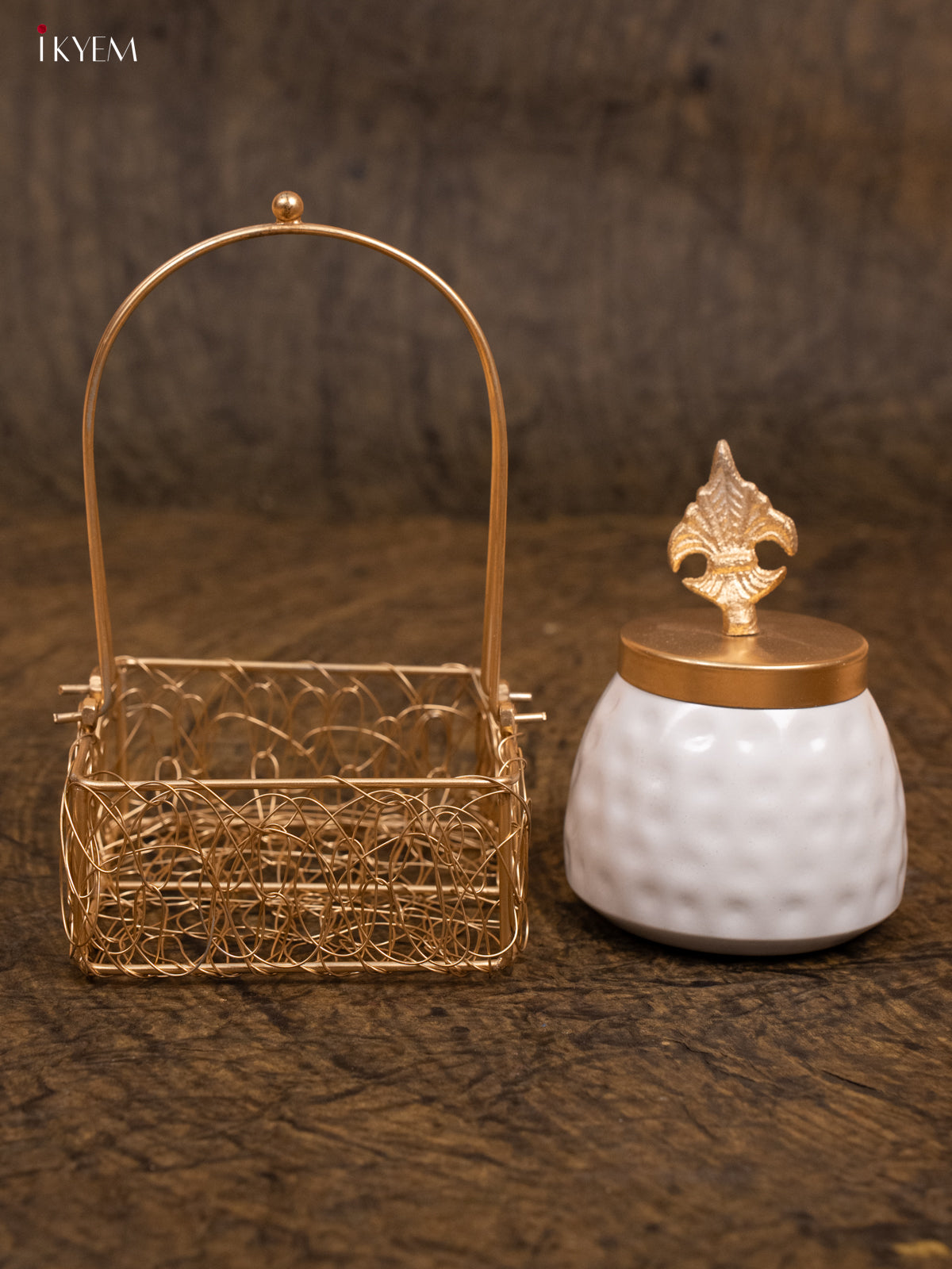 Metal Nut Jar with Decorative Basket - KA30134