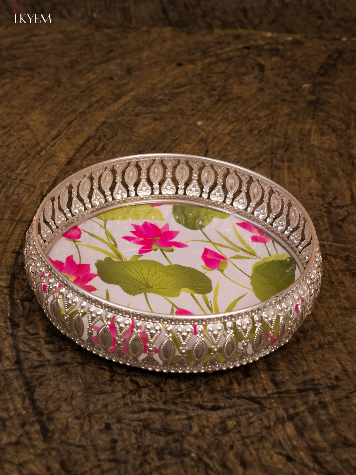 Digital Printed German Silver Tray - Pichwai Lotus - (8×8) - KA30139