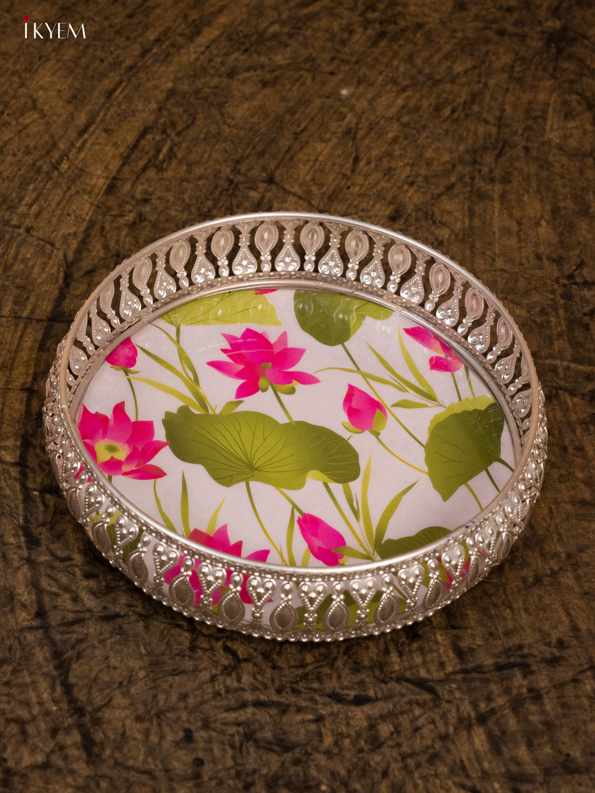 Digital Printed German Silver Tray - Pichwai Lotus - (8×8) - KA30139