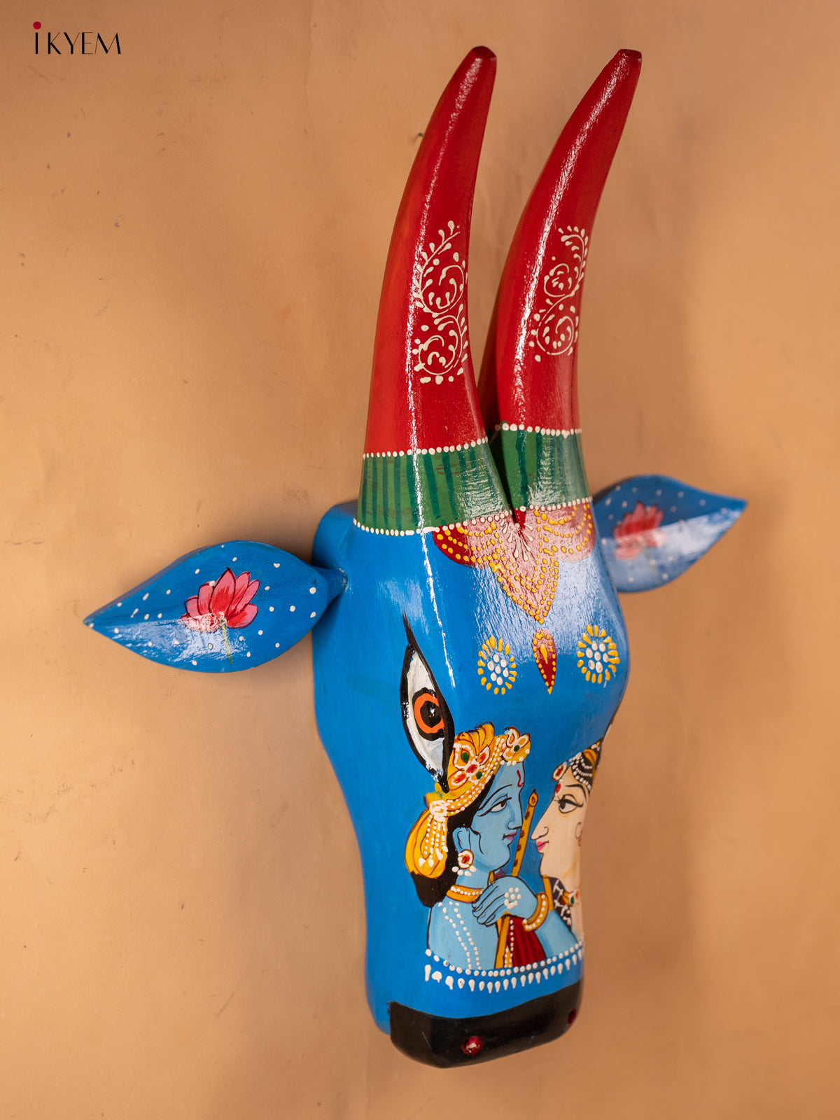 Hand Painted Cow Head - Blue - 16 inch - KA30142