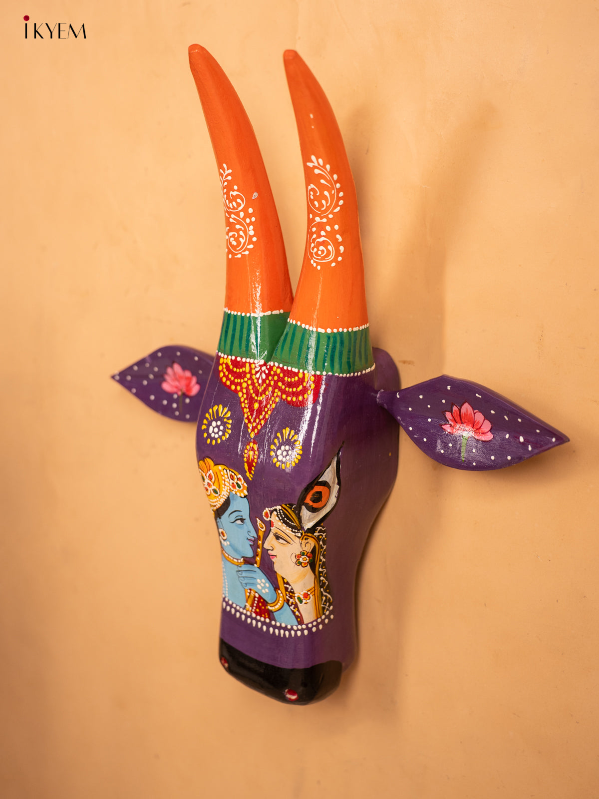 Hand Painted Cow Head - Violet - 16 inch - KA30143