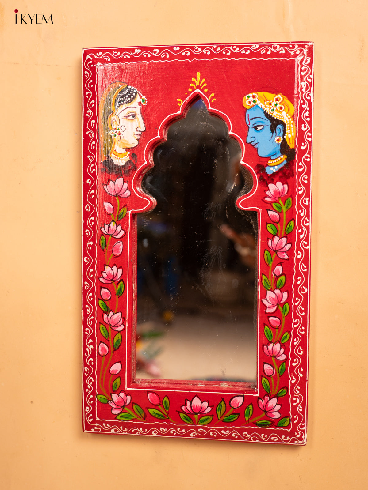 Wooden Hand Painted Mirror Frame - Red - KA30155