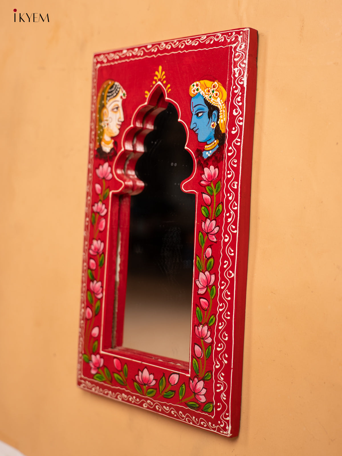 Wooden Hand Painted Mirror Frame - Red - KA30155