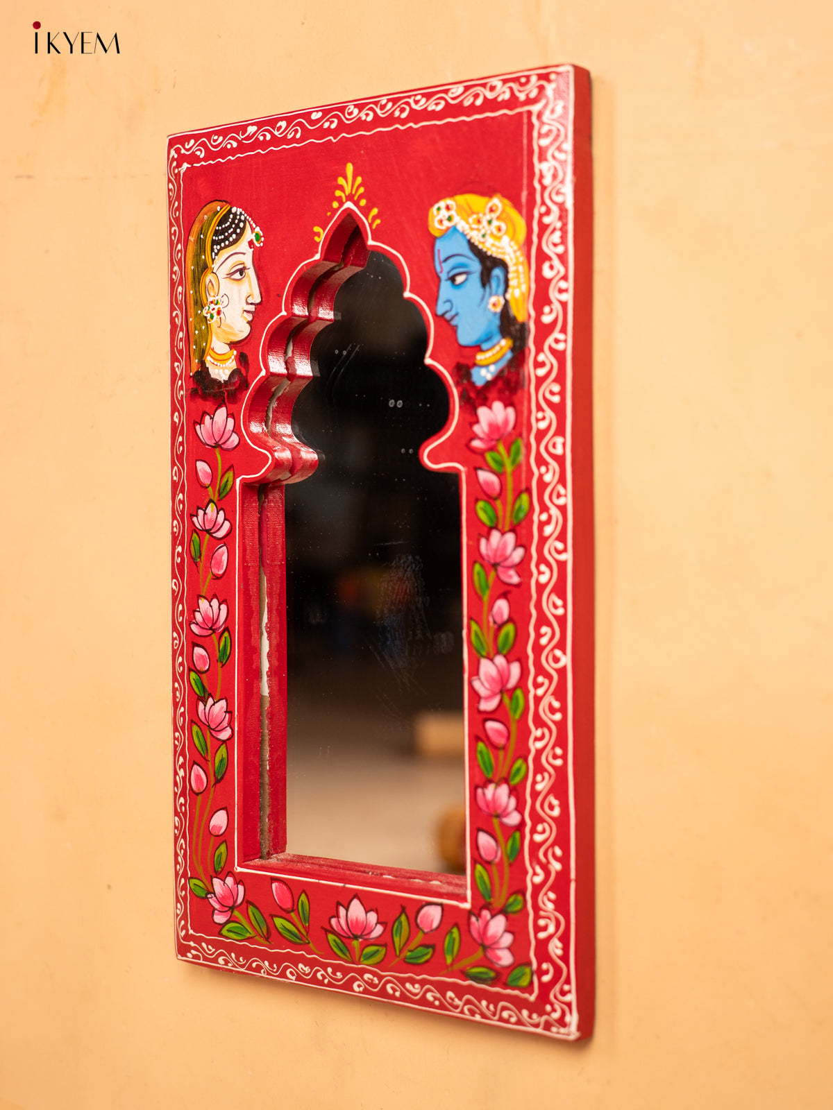 Wooden Hand Painted Mirror Frame - Red - KA30155