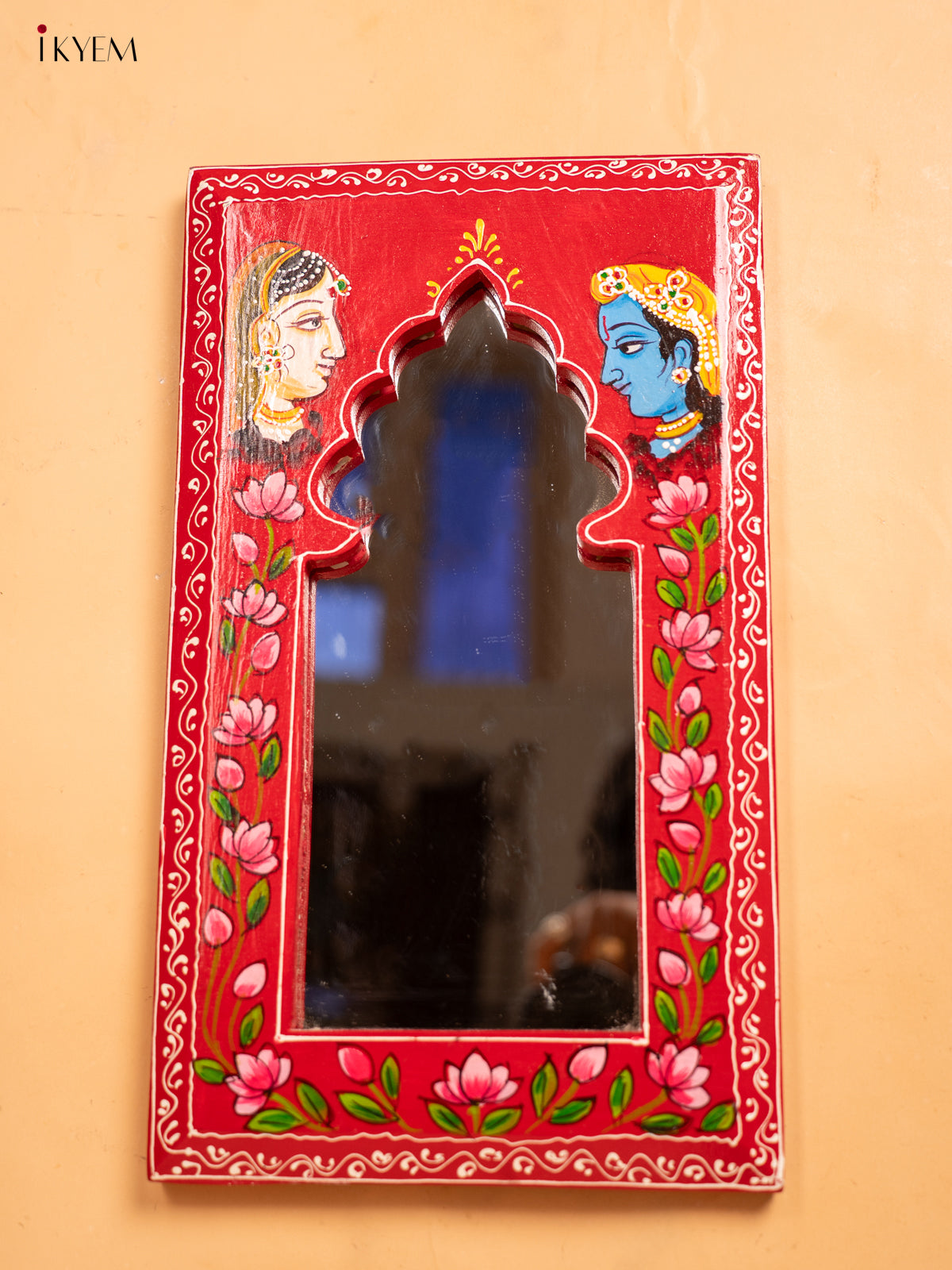 Wooden Hand Painted Mirror Frame - Red - KA30155