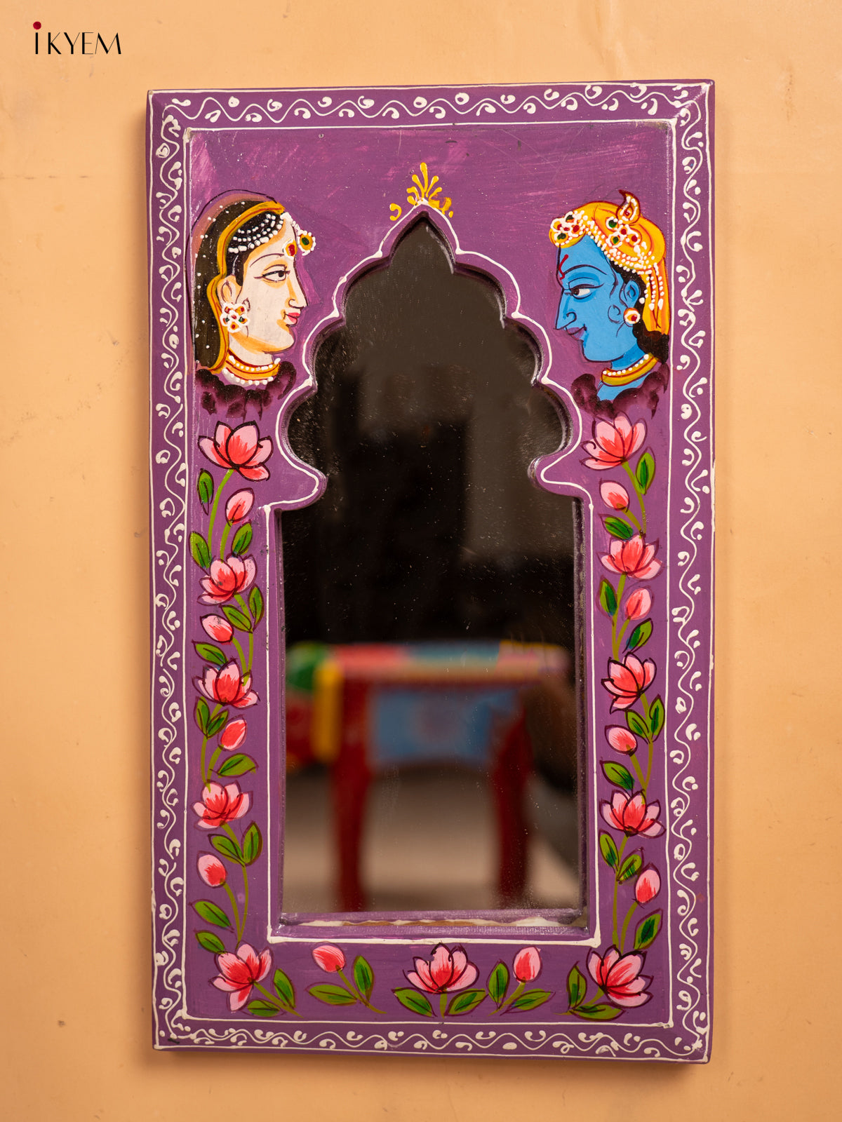 Wooden Hand Painted Mirror Frame - Violet - KA30156