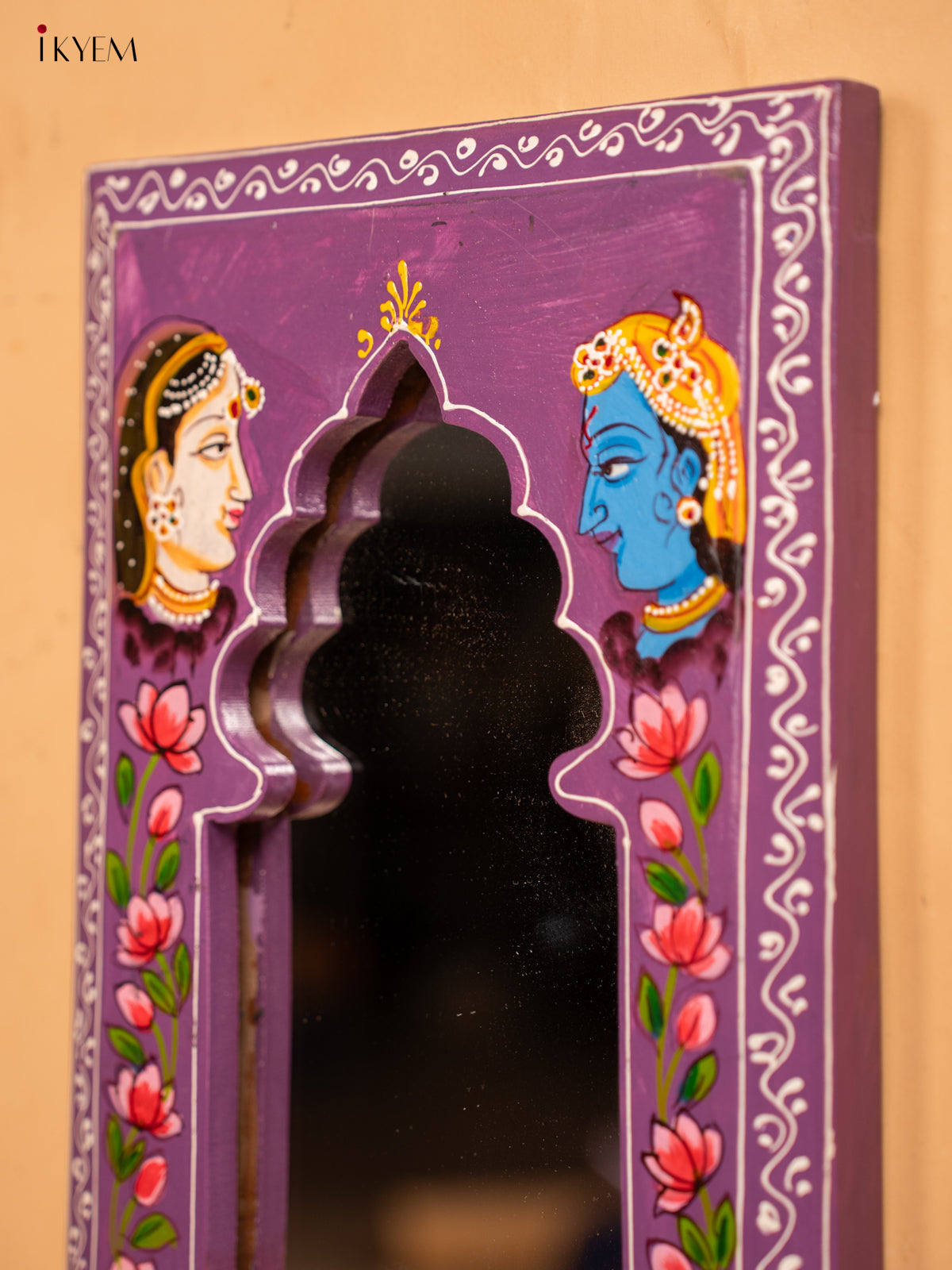 Wooden Hand Painted Mirror Frame - Violet - KA30156