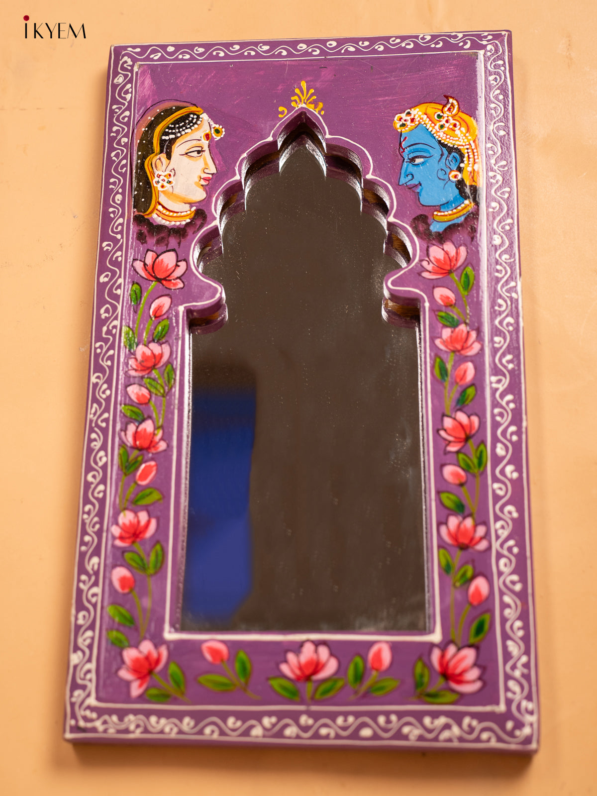 Wooden Hand Painted Mirror Frame - Violet - KA30156