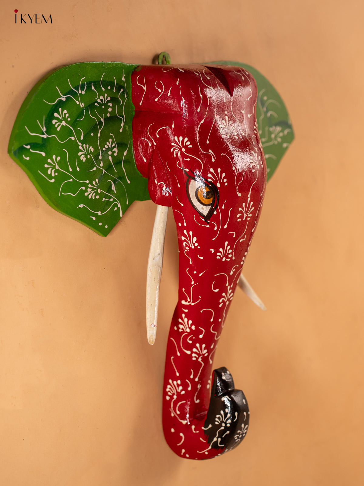 Wooden Hand Painted Elephant Head with Trunk - KA30162