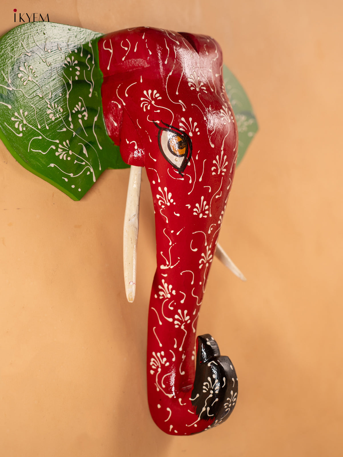 Wooden Hand Painted Elephant Head with Trunk - KA30162