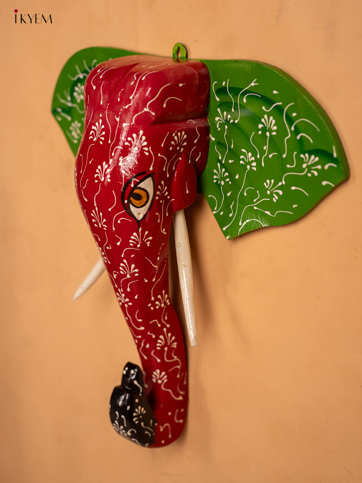 Wooden Hand Painted Elephant Head with Trunk - KA30162