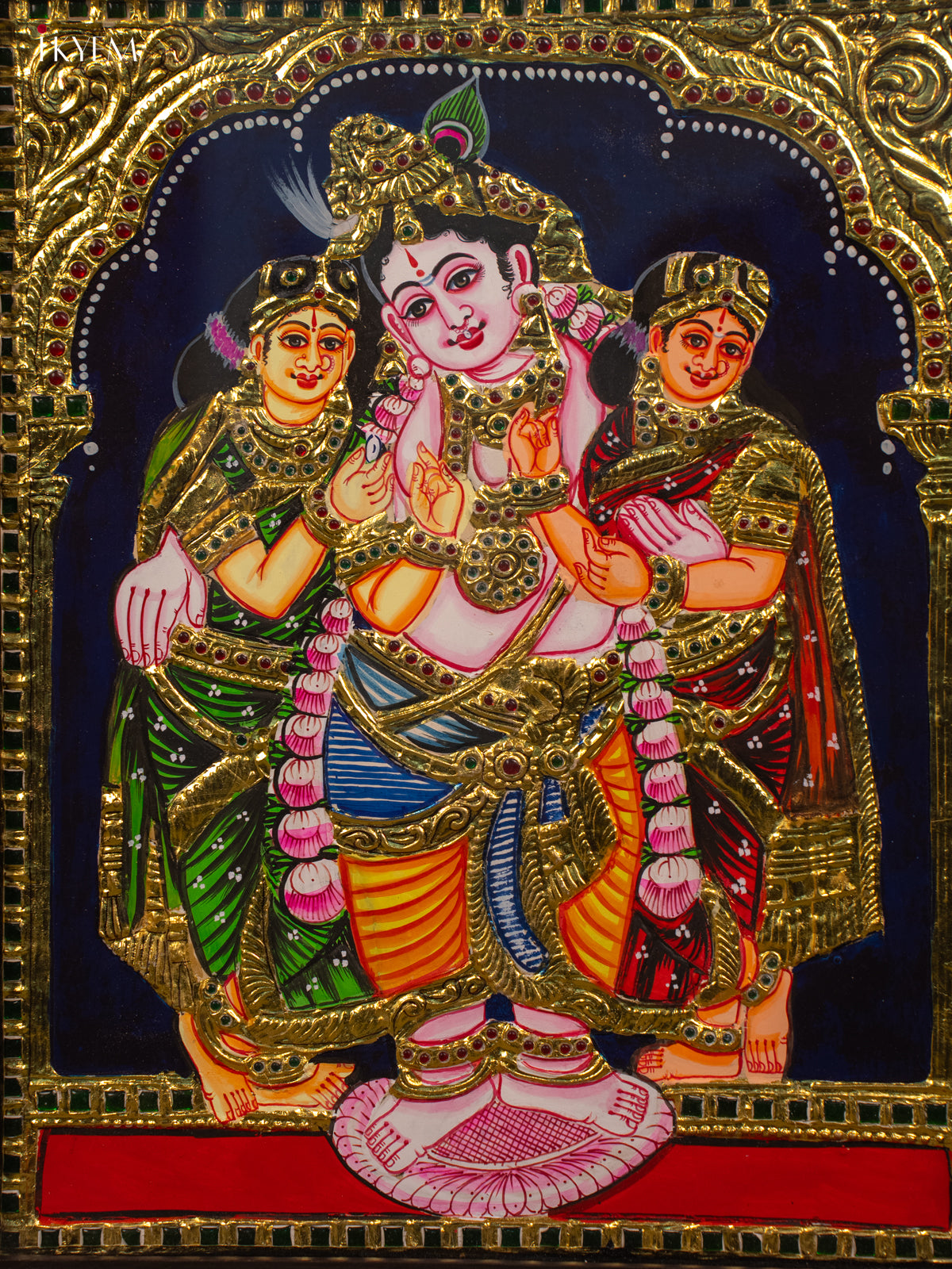 Bhama rukmani krishna - Tanjore Painting (18x15) - KB01116