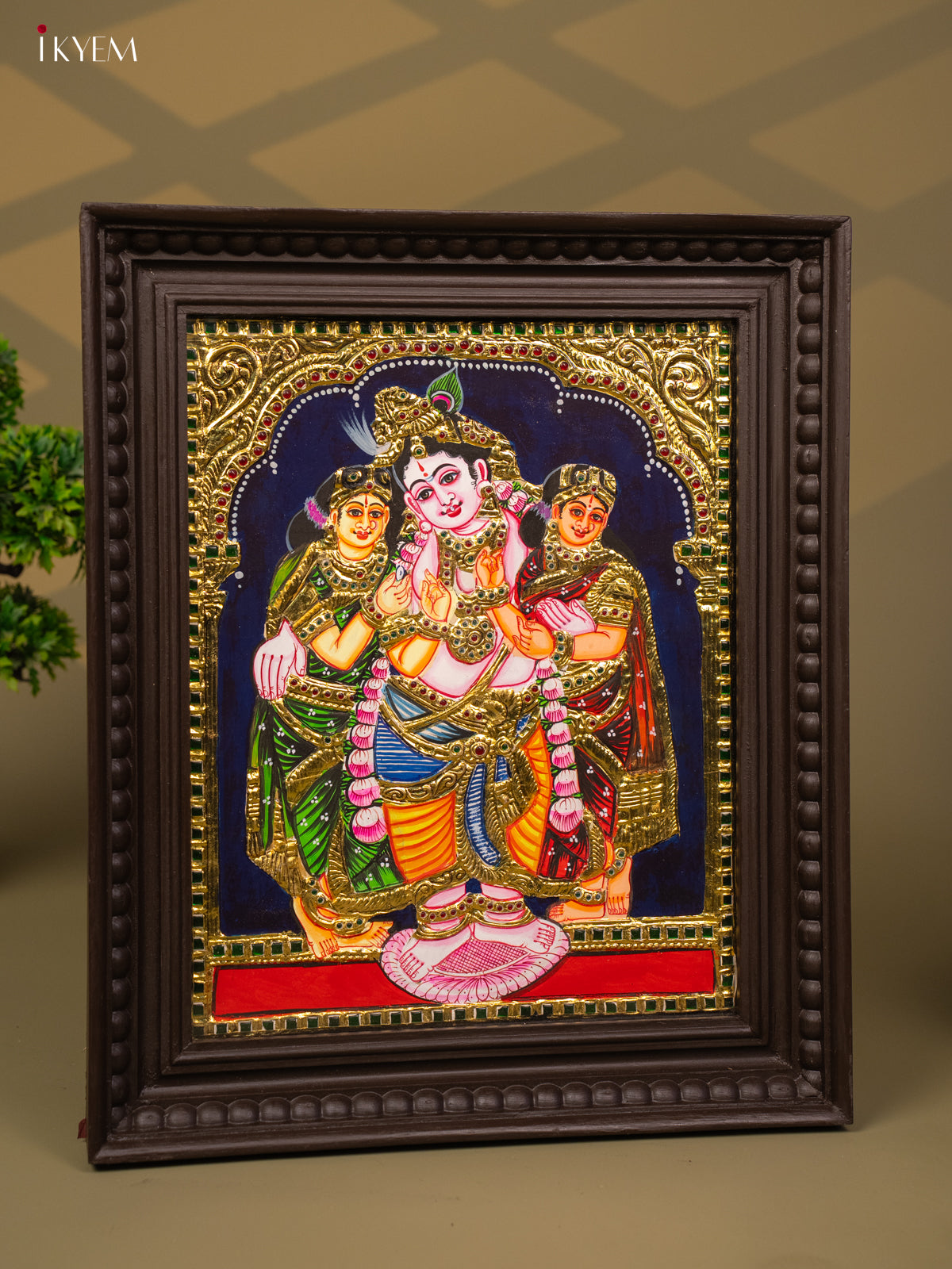 Bhama rukmani krishna - Tanjore Painting (18x15) - KB01116