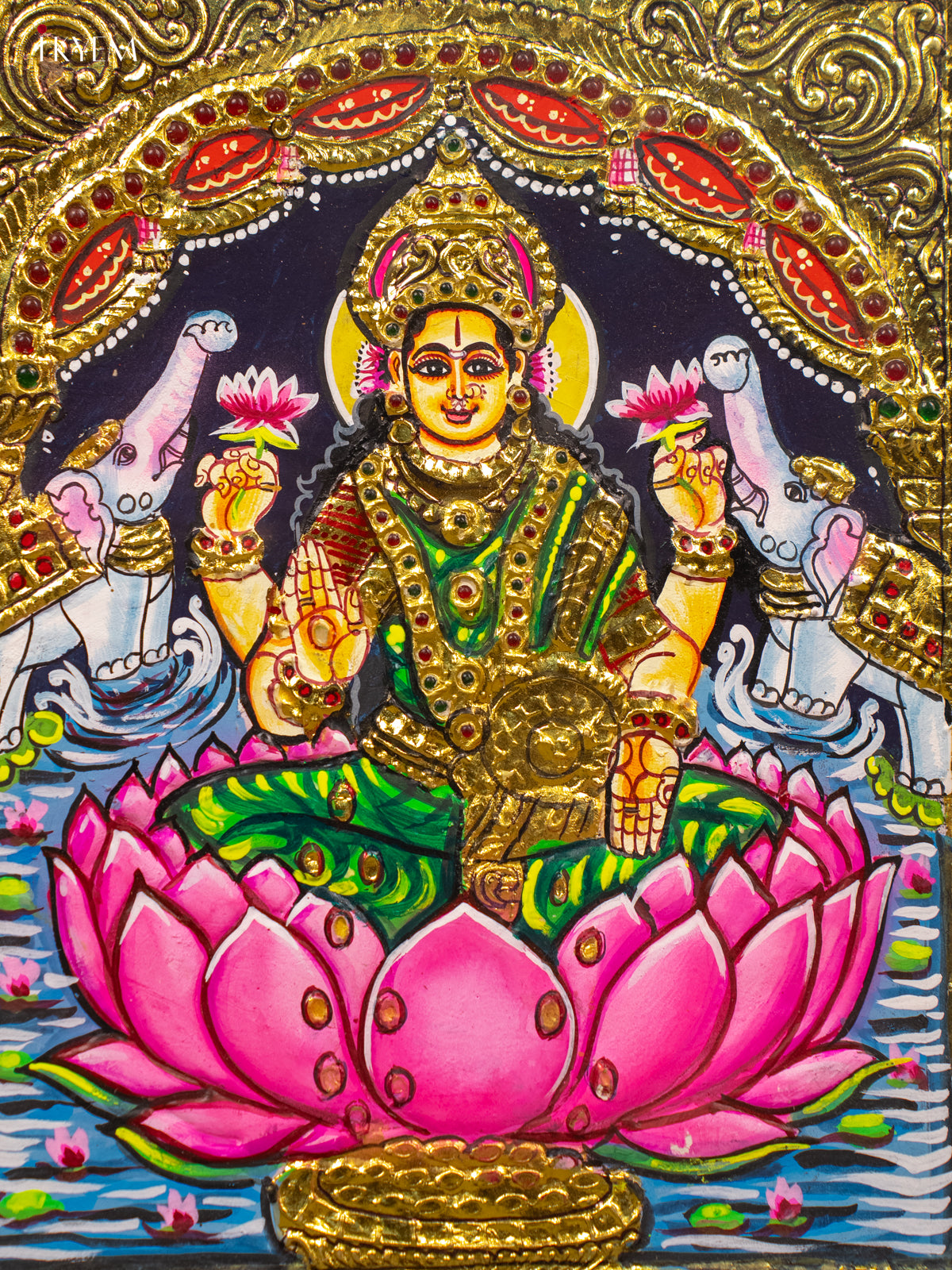 Gajalakshmi - Tanjore Painting (13x11) - KB01147