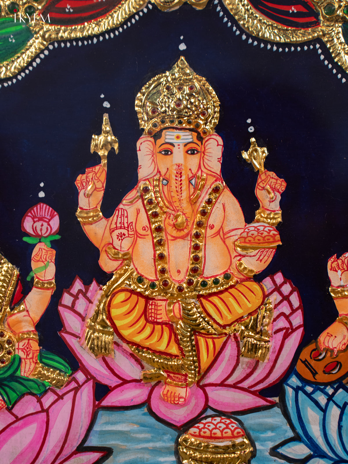 Ganesha Saraswati Lakshmi - Tanjore Painting (20x24) - KB01156