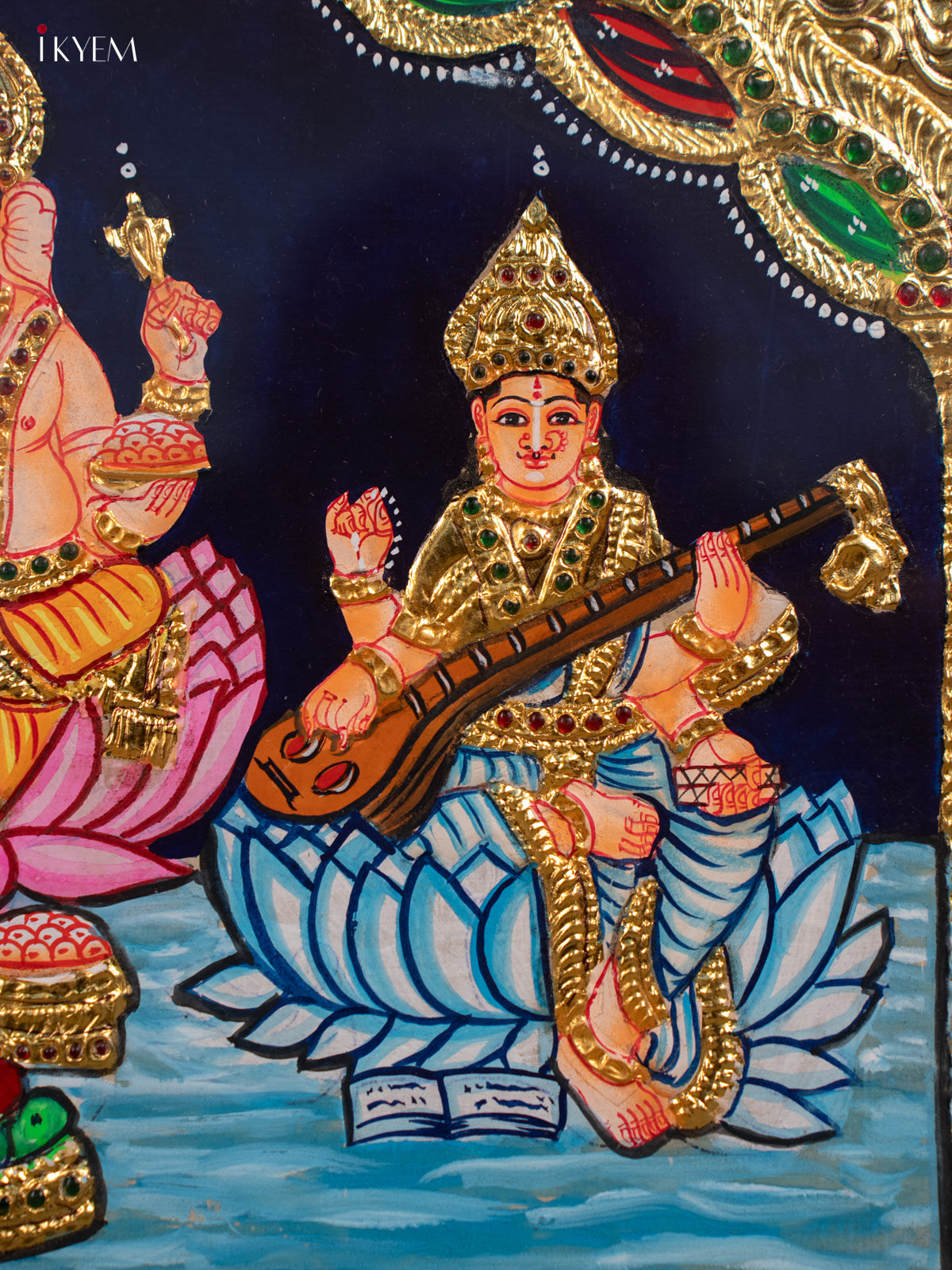 Ganesha Saraswati Lakshmi - Tanjore Painting (20x24) - KB01156