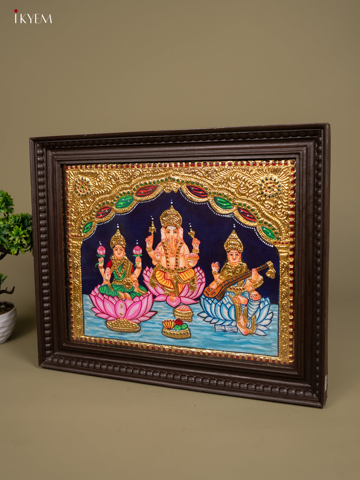 Ganesha Saraswati Lakshmi - Tanjore Painting (20x24) - KB01156