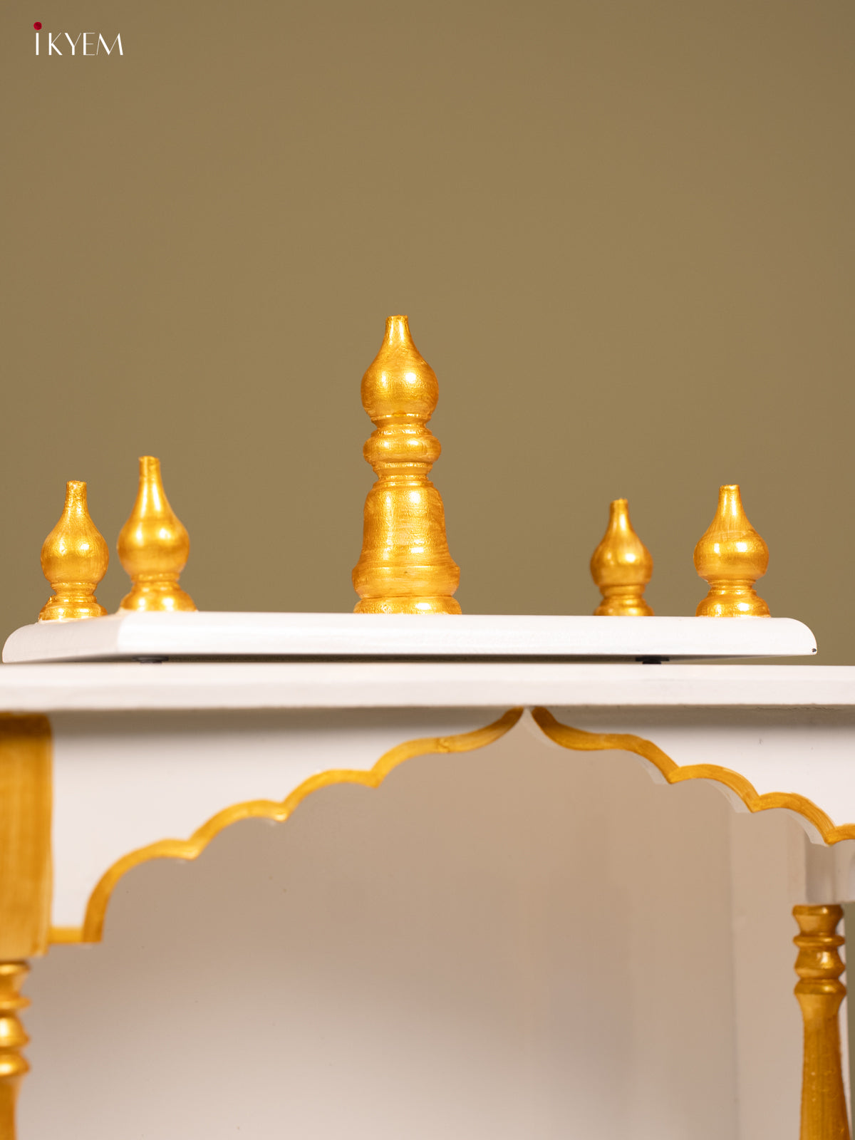 Wooden Hand Painted Mandir with 2 Drawers white & Gold - KB04115