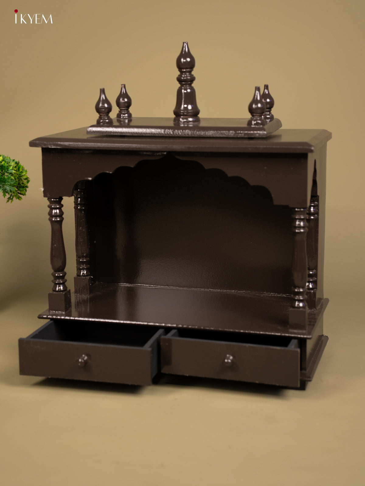 Wooden Hand Painted Mandir with 2 Drawers - Brown - KB04116