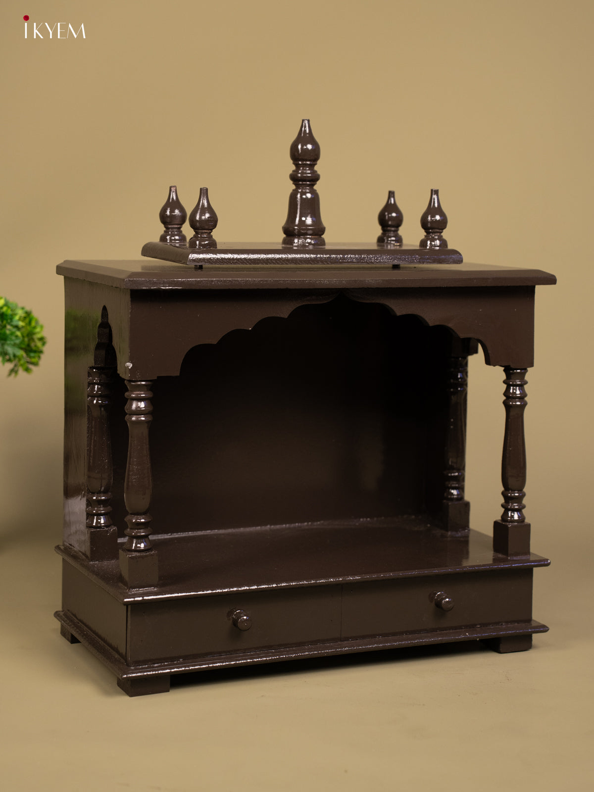 Wooden Hand Painted Mandir with 2 Drawers - Brown - KB04116