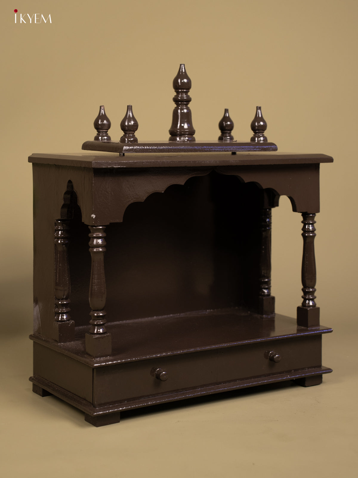 Wooden Hand Painted Mandir with 2 Drawers - Brown - KB04116