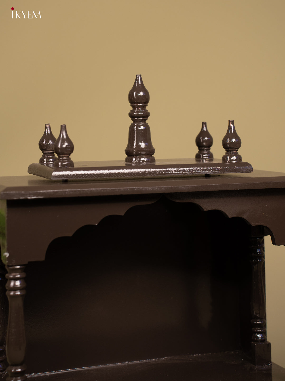 Wooden Hand Painted Mandir with 2 Drawers - Brown - KB04116