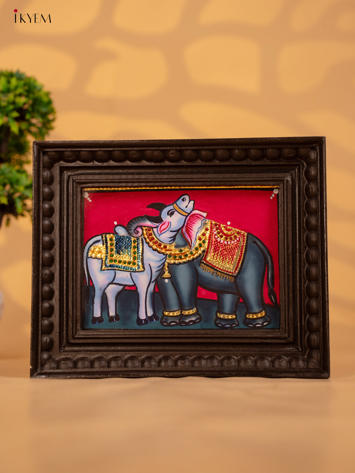  Elephant and Cow - Tanjore Painting - KB17117