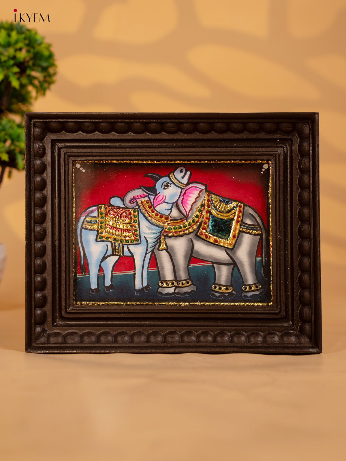  Elephant and Cow - Tanjore Painting (9x11) - KB17117