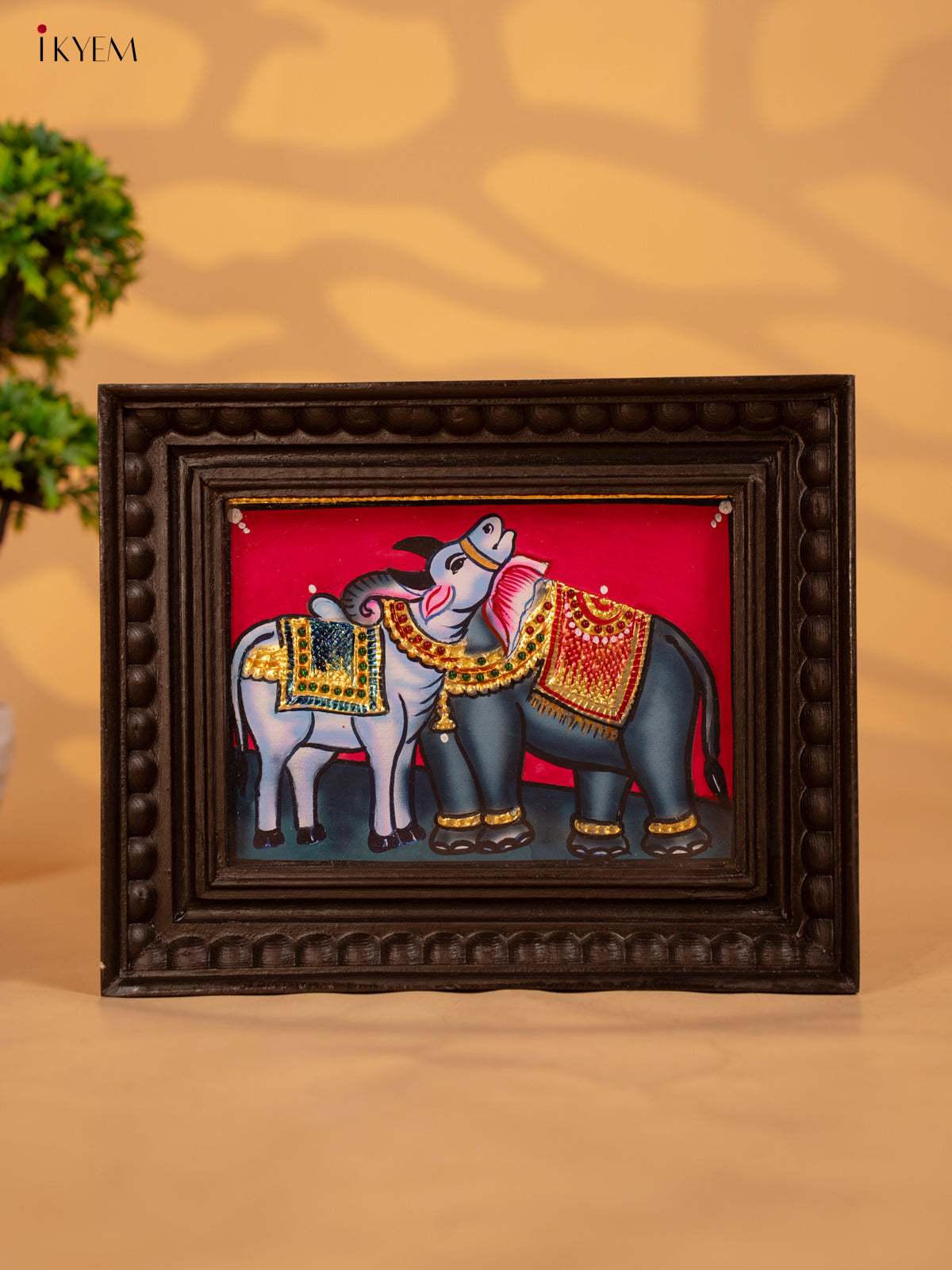  Elephant and Cow - Tanjore Painting (9x11) - KB17117