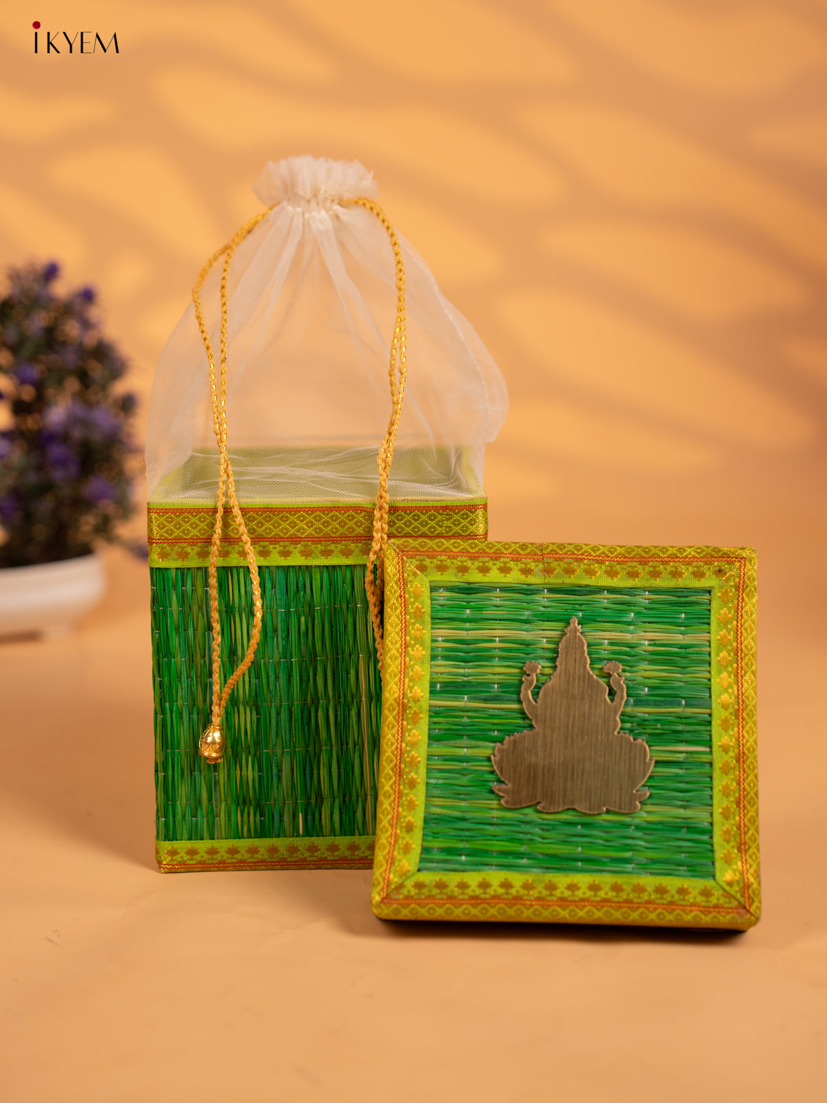 Korai Gift Box with Net Potli with Lakshmi Motif - Green - KB17137