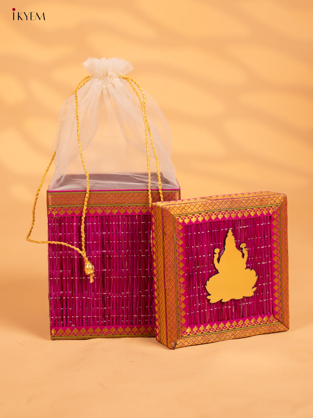 Korai Gift Box with Net Potli with Lakshmi Motif - Violet - KB17138