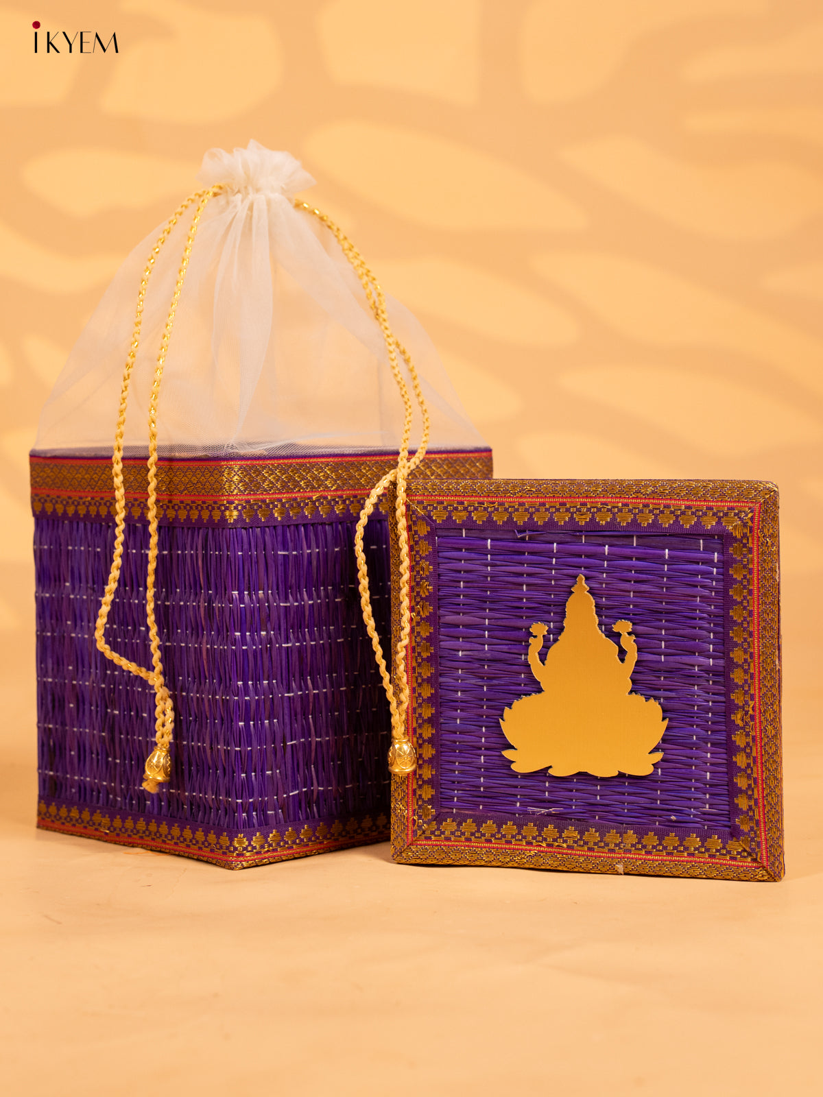 Korai Gift Box with Net Potli with Lakshmi Motif - Purple - KB17139