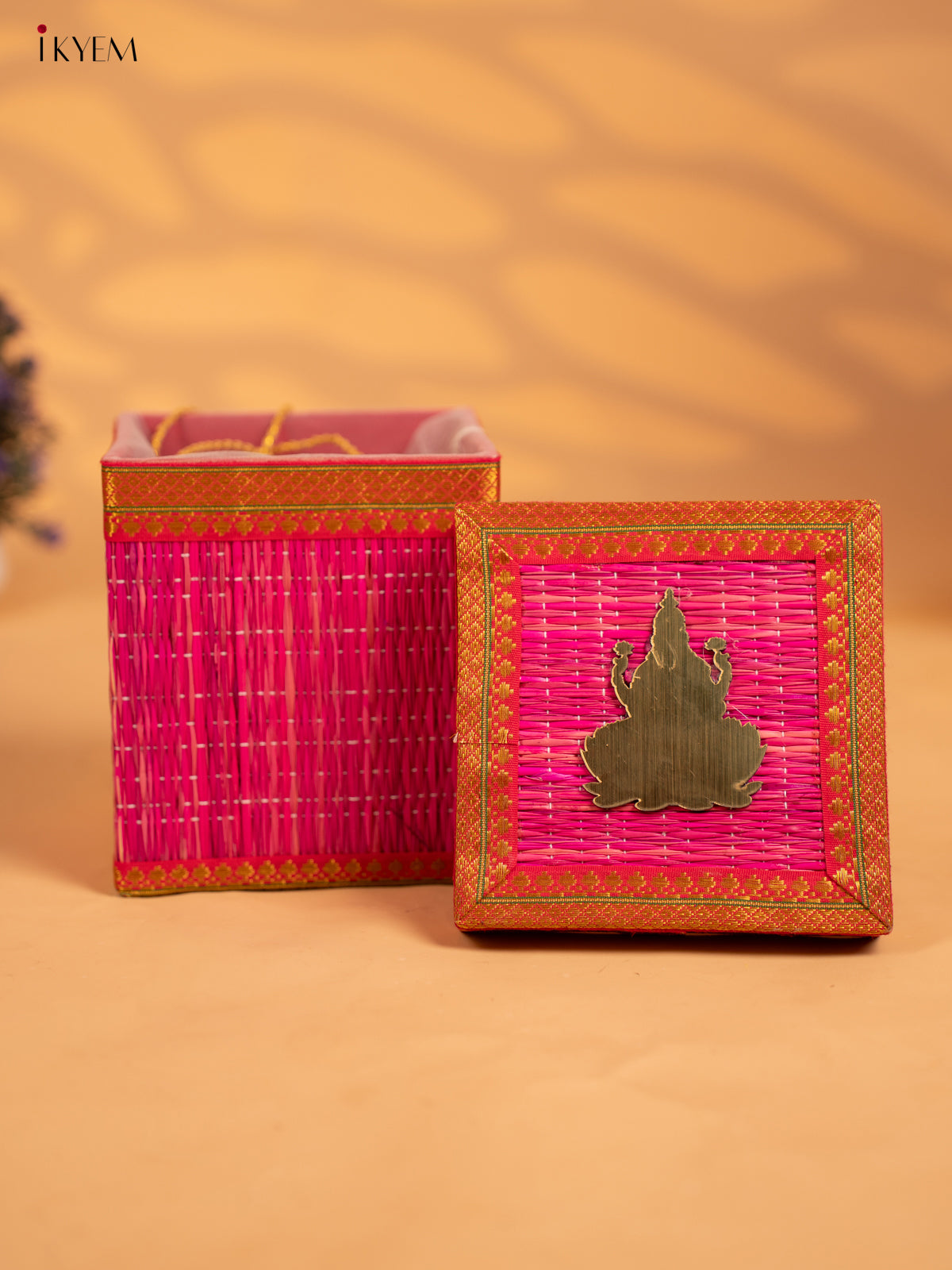 Korai Gift Box with Net Potli with Lakshmi Motif - Pink -KB17140