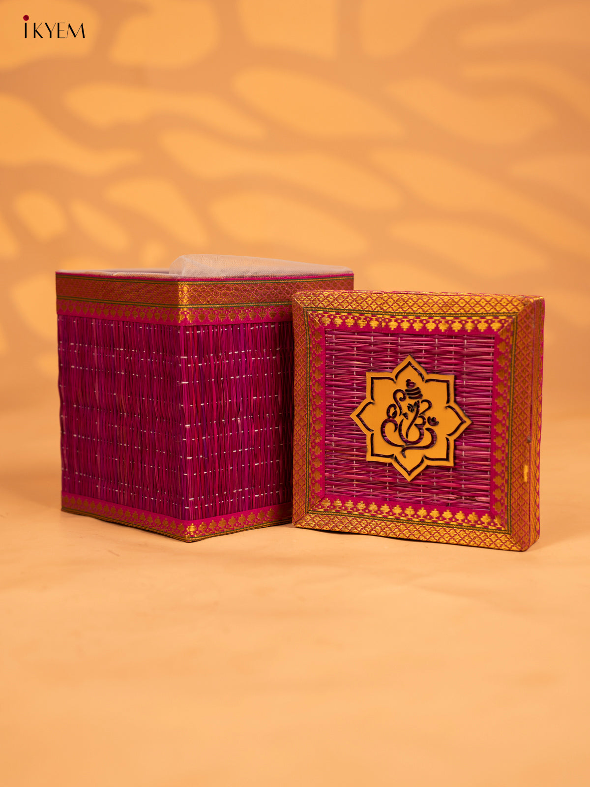 Korai Gift Box with Net Potli with Ganesha Motif - Violet - KB17144