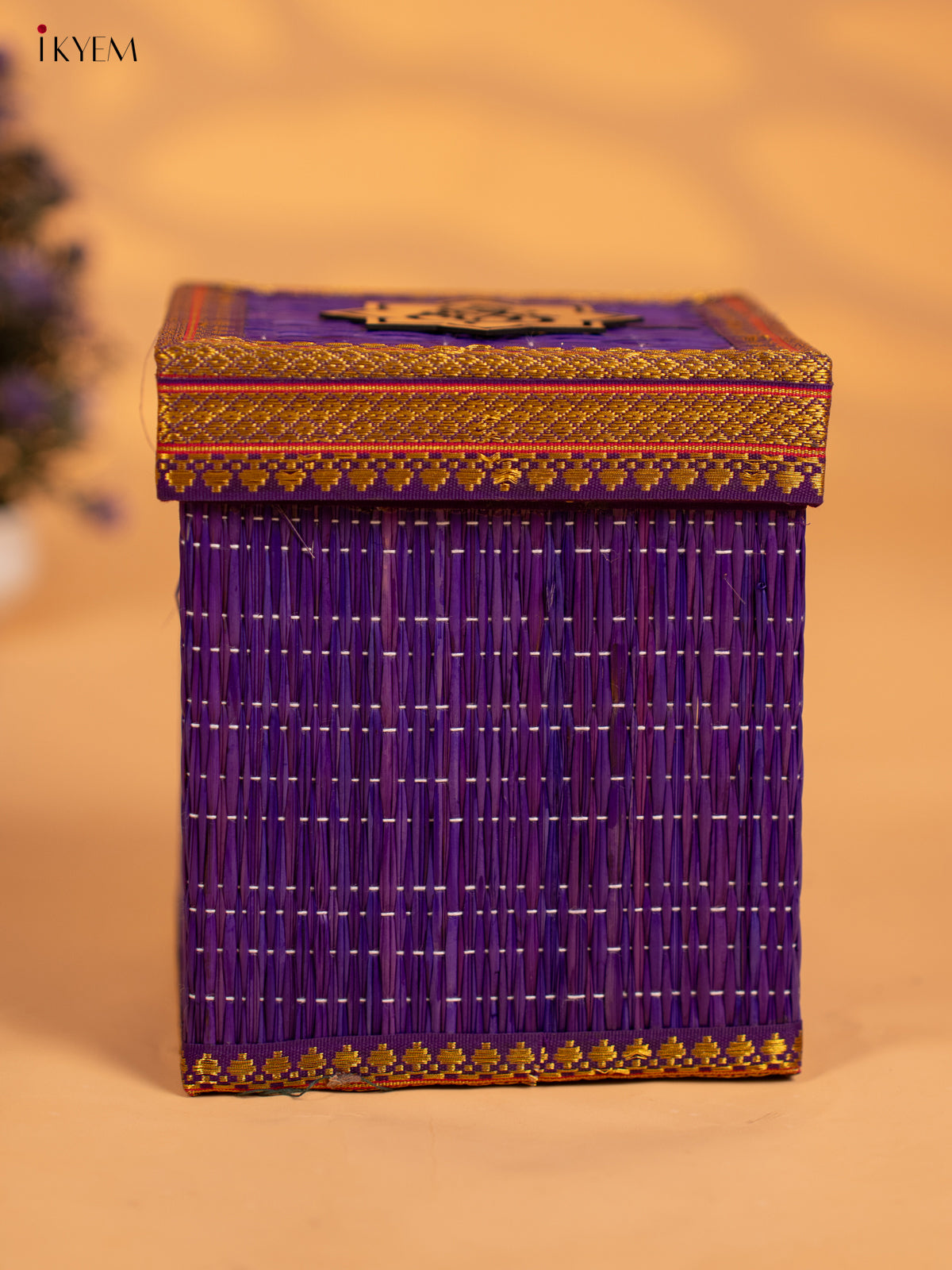 Korai Gift Box with Net Potli with Ganesha Motif - Purple - KB17145