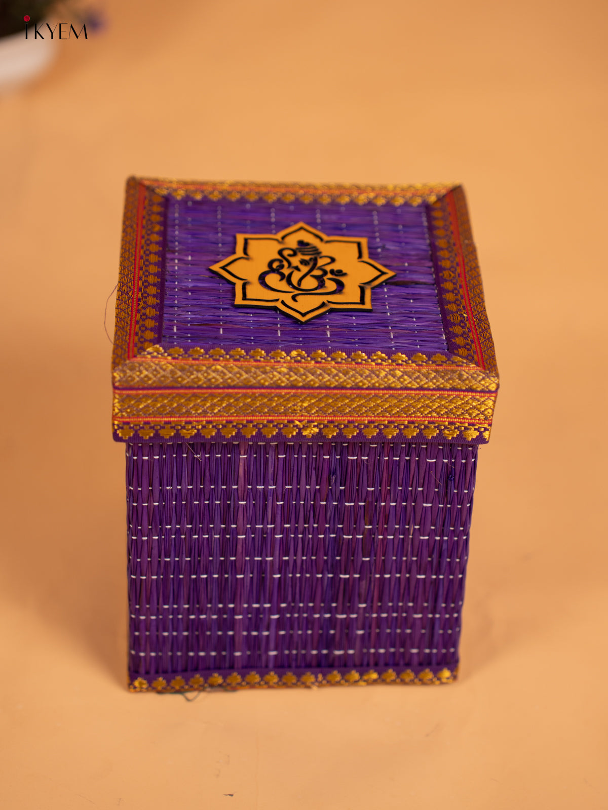 Korai Gift Box with Net Potli with Ganesha Motif - Purple - KB17145