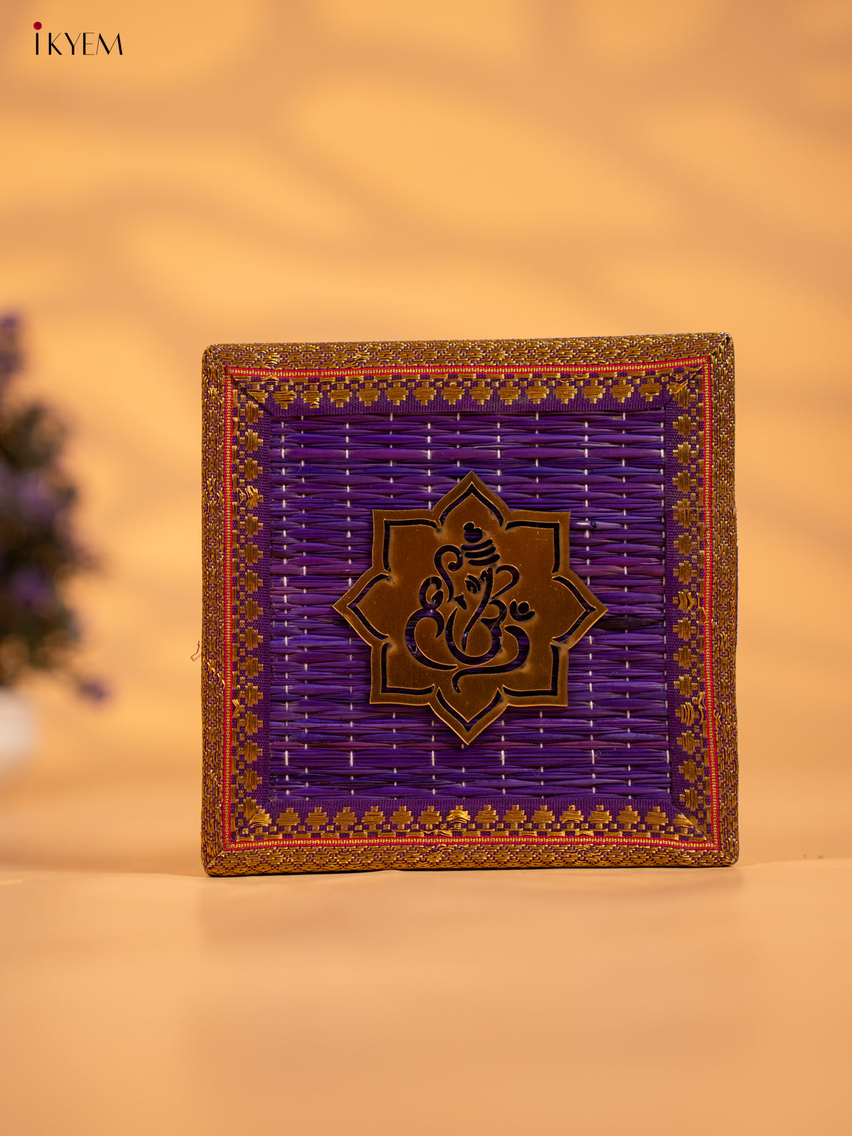 Korai Gift Box with Net Potli with Ganesha Motif - Purple - KB17145