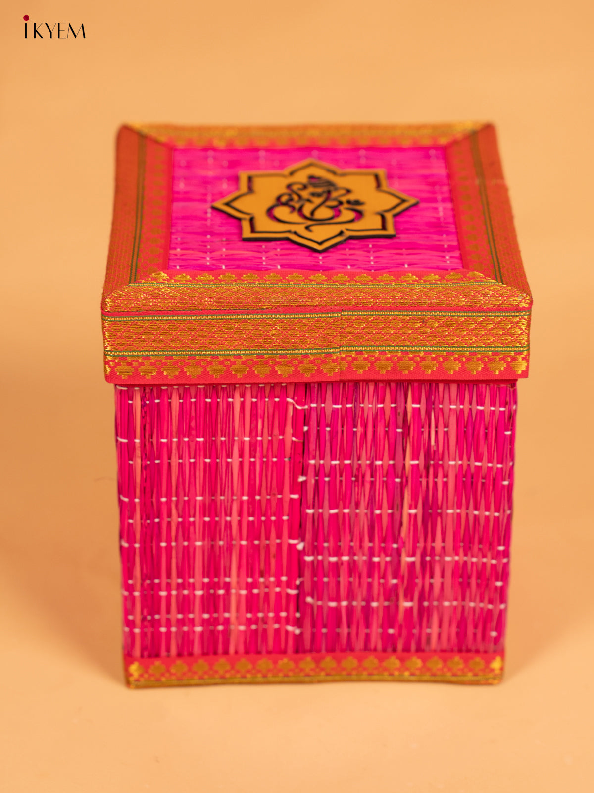 Korai Gift Box with Net Potli with Ganesha Motif - Pink - KB17146