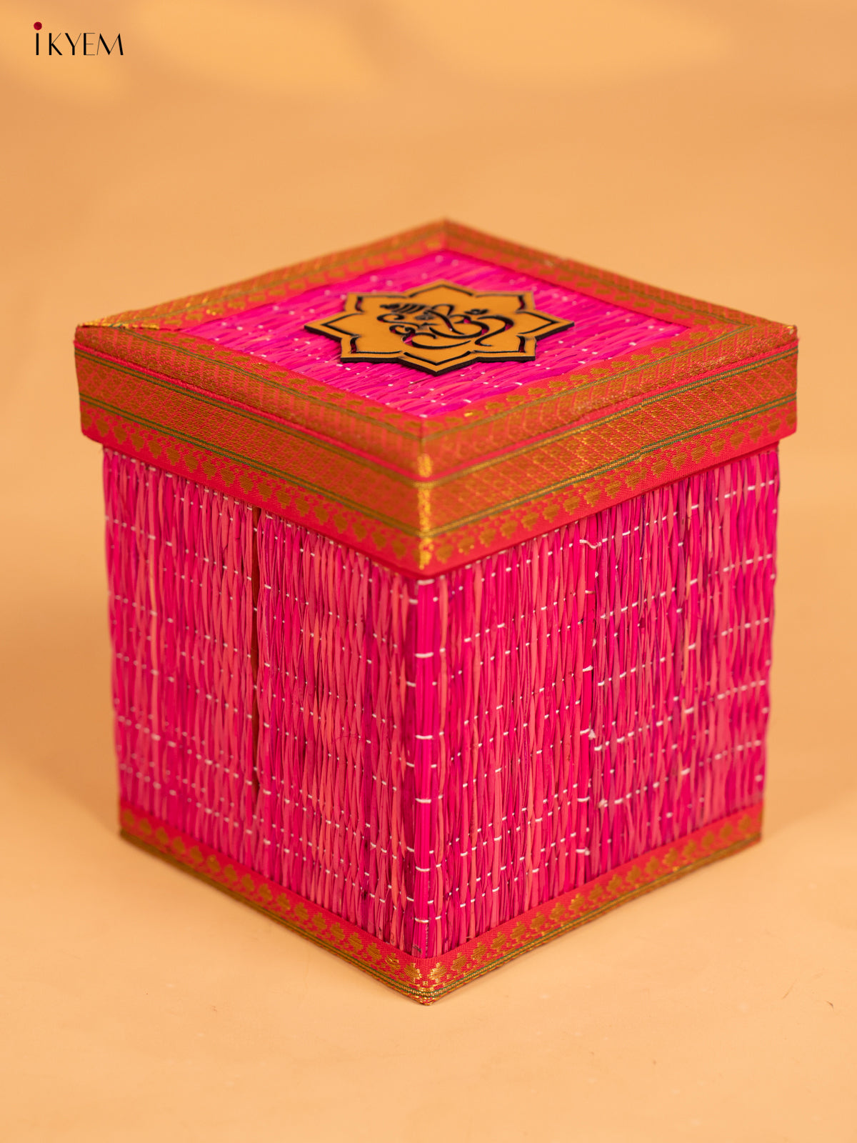 Korai Gift Box with Net Potli with Ganesha Motif - Pink - KB17146