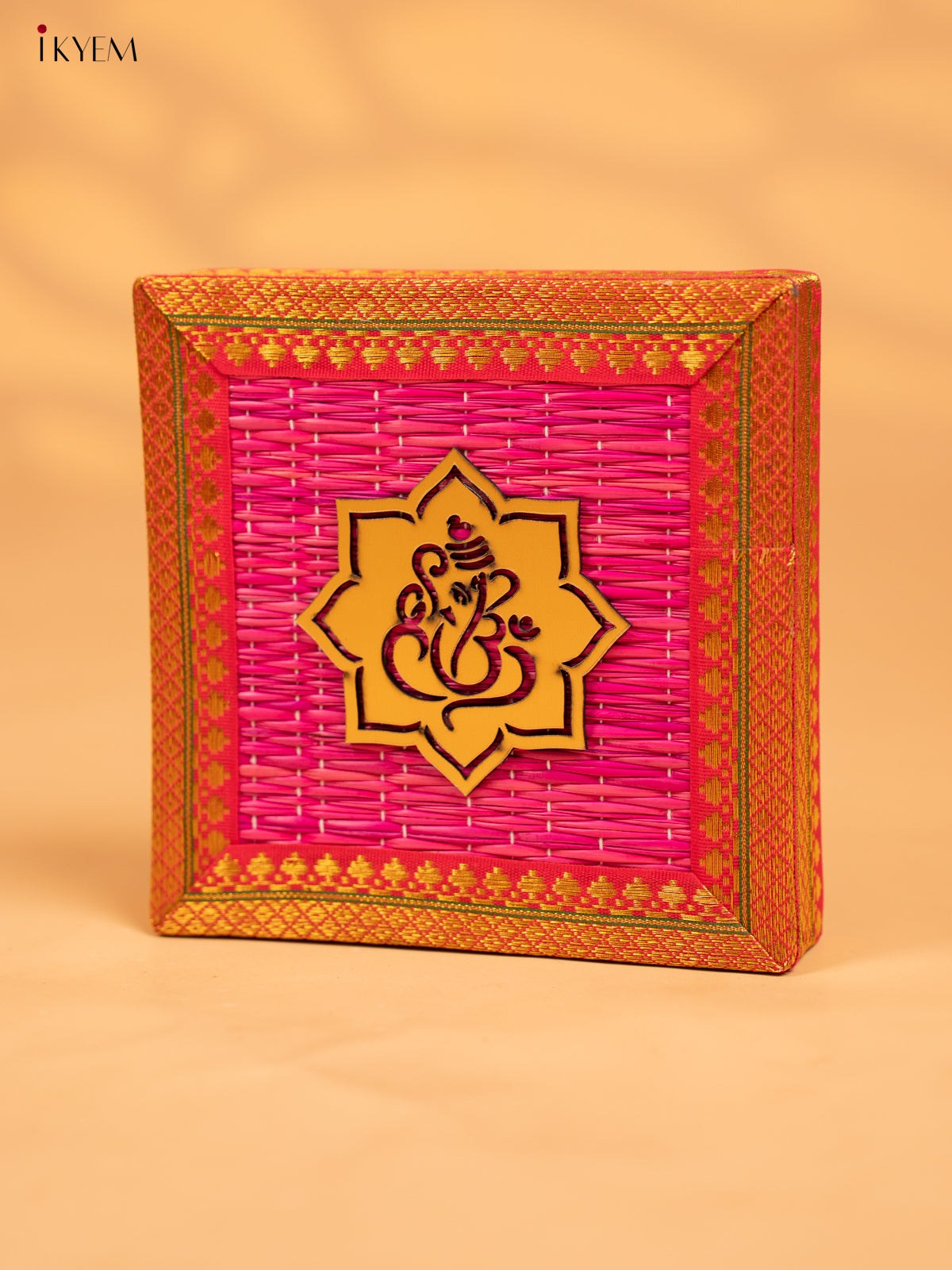 Korai Gift Box with Net Potli with Ganesha Motif - Pink - KB17146