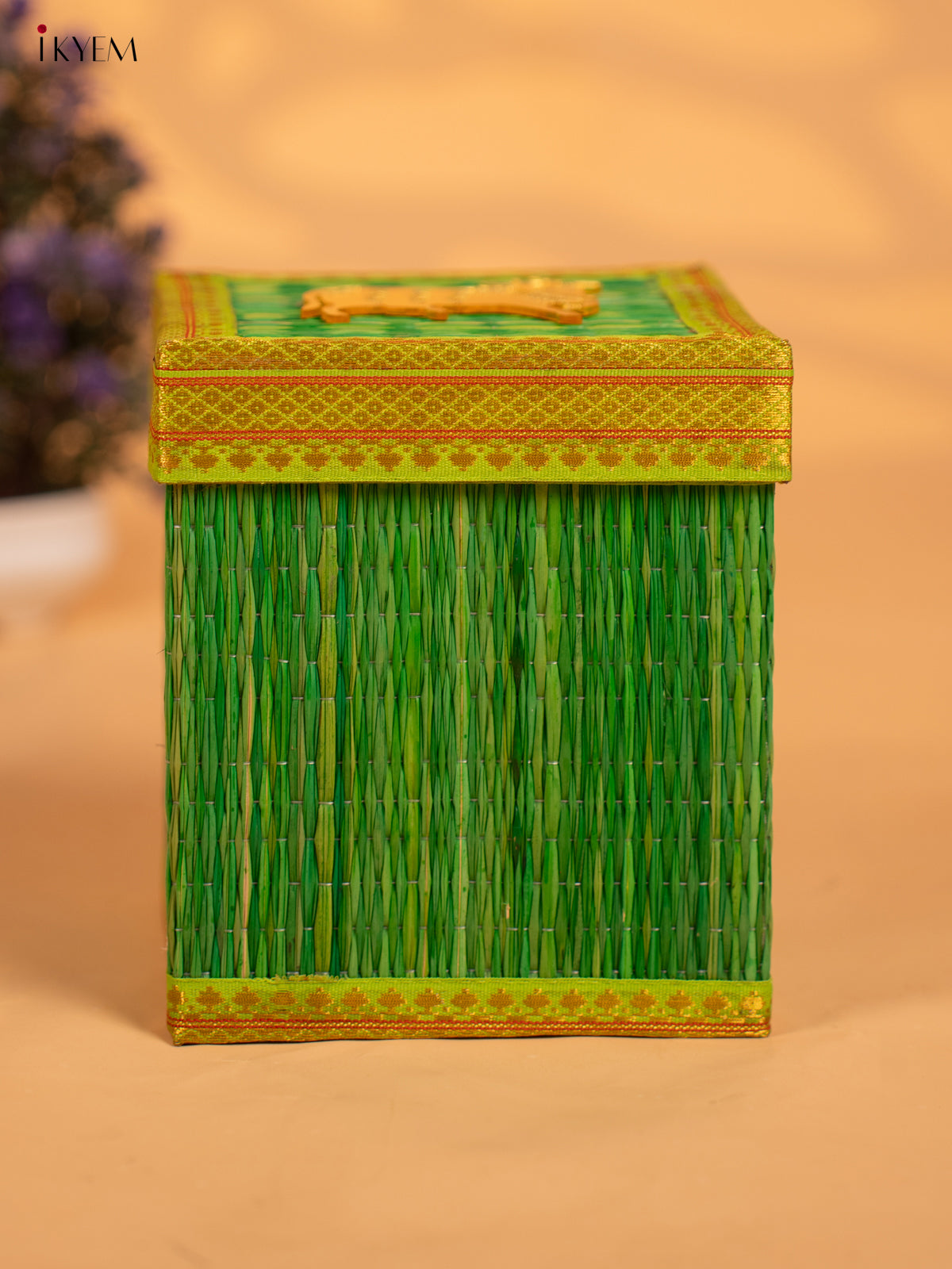 Korai Gift Box with Net Potli with Pichwai Motif - Green - KB17149