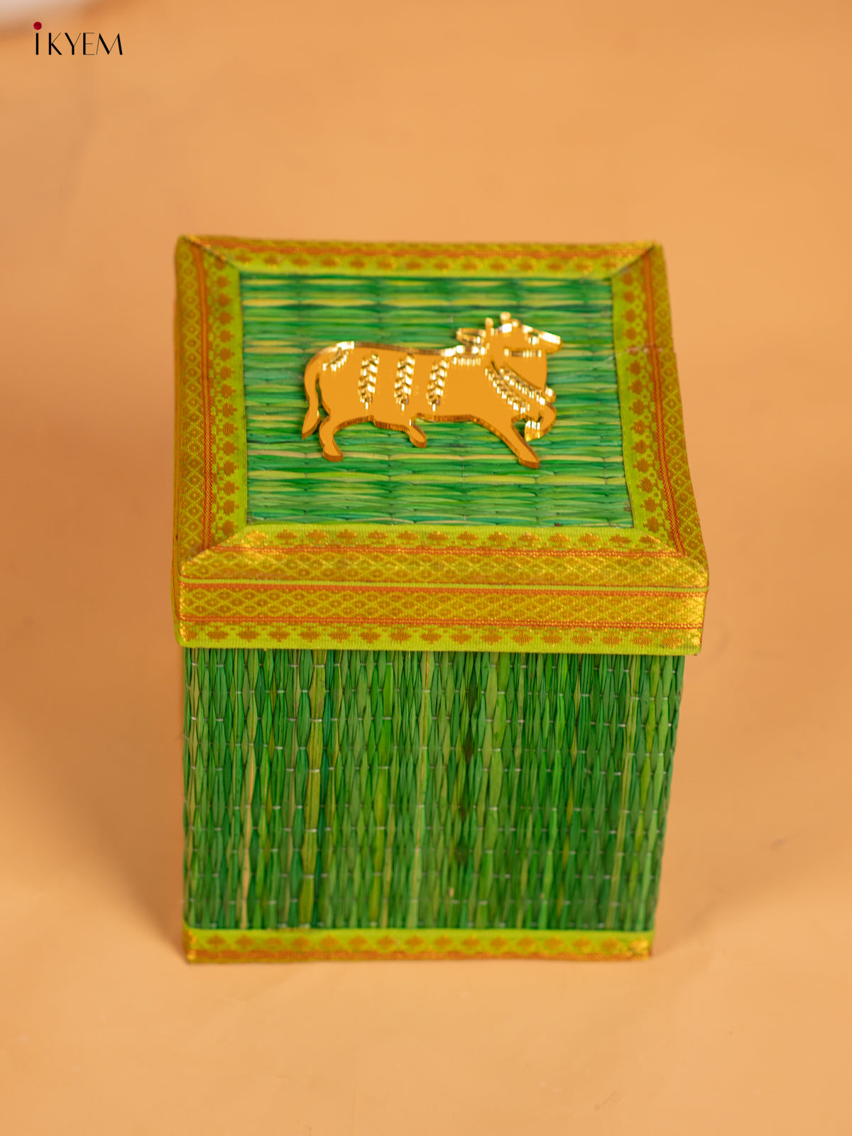 Korai Gift Box with Net Potli with Pichwai Motif - Green - KB17149