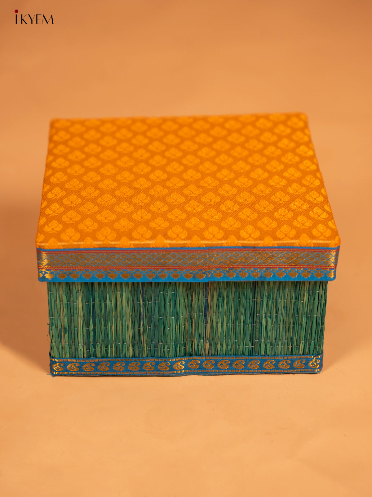 Decorative Foldable Korai Box with Raw Silk Top - Yellow - KB17162