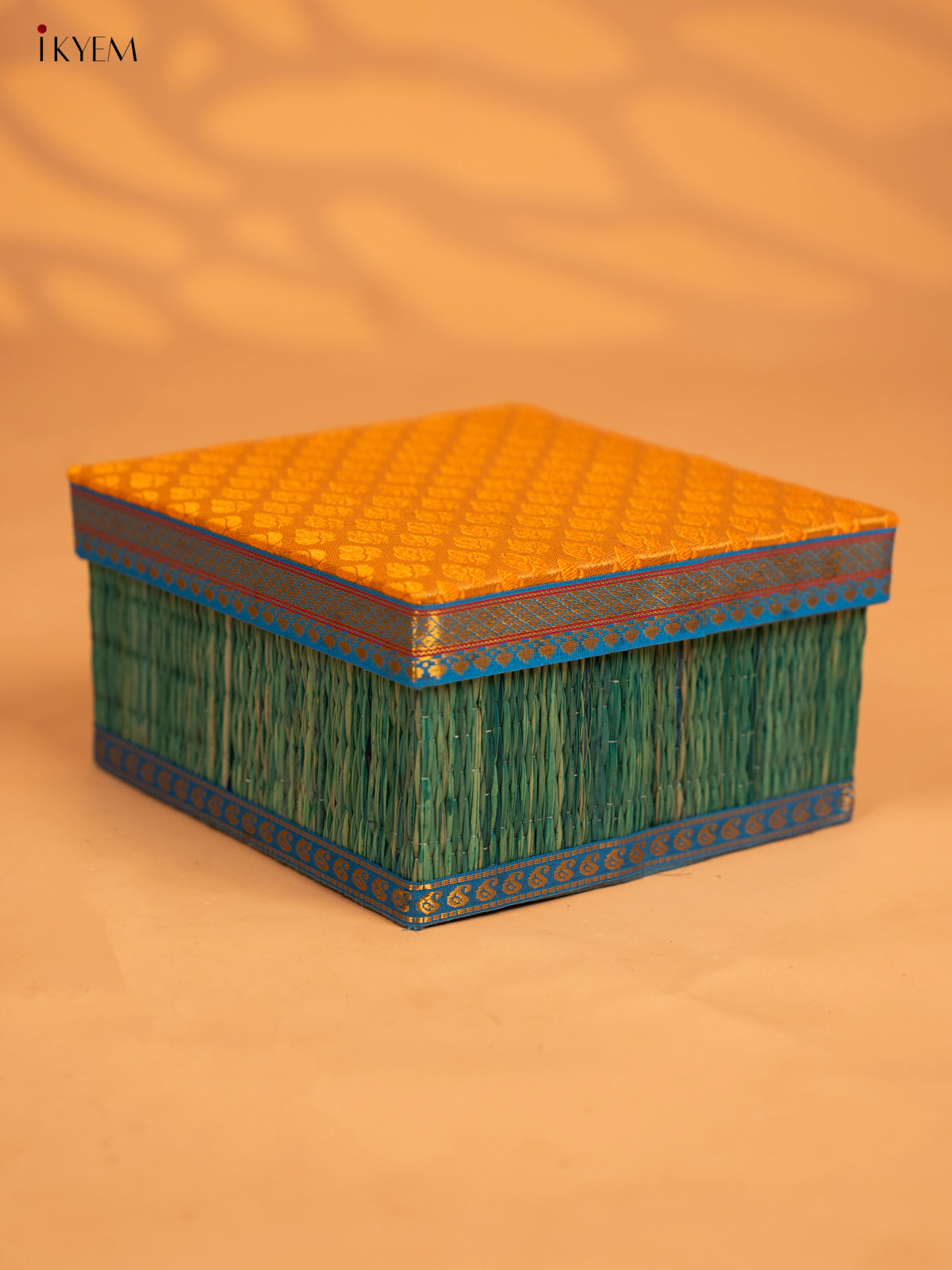 Decorative Foldable Korai Box with Raw Silk Top - Yellow - KB17162